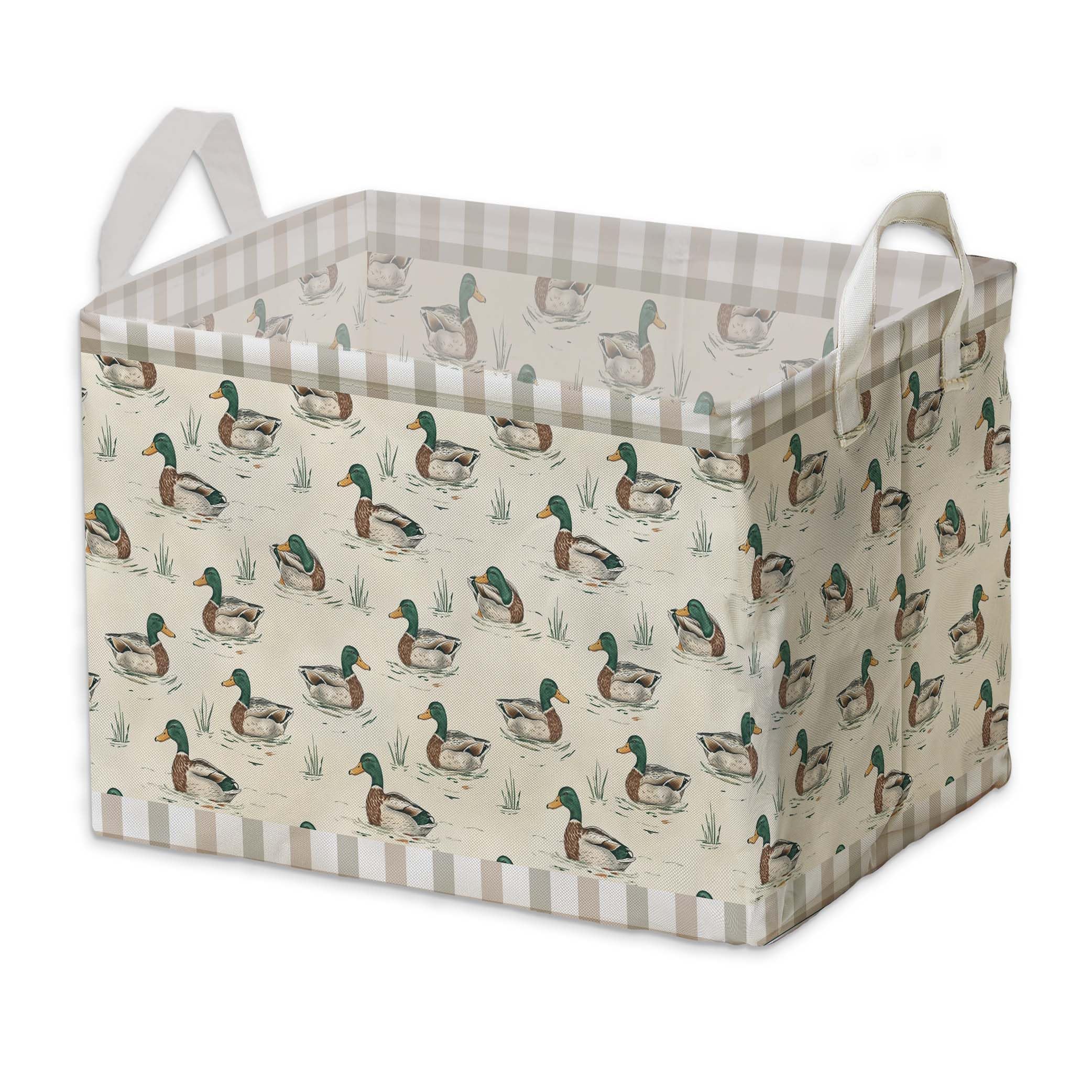 Duck Baby Shower Decorations,Duck Storage Baskets,Mallard Ducks Nursery Decor,Large Square Canvas Laundry Hamper With A Waterproof PE Coating,Foldable Kids Toy Clothes Bins for Bedroom