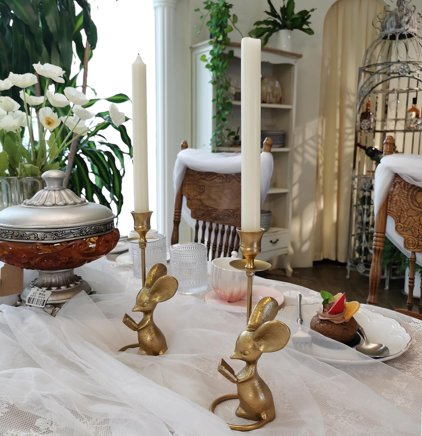 Mouse Reading Taper Candle Holders, Creative Animal Candlestick Holders, Centerpiece Table Decorative Candlelight, Dinner Metal Candle Stand, Home Decor… - Image 2