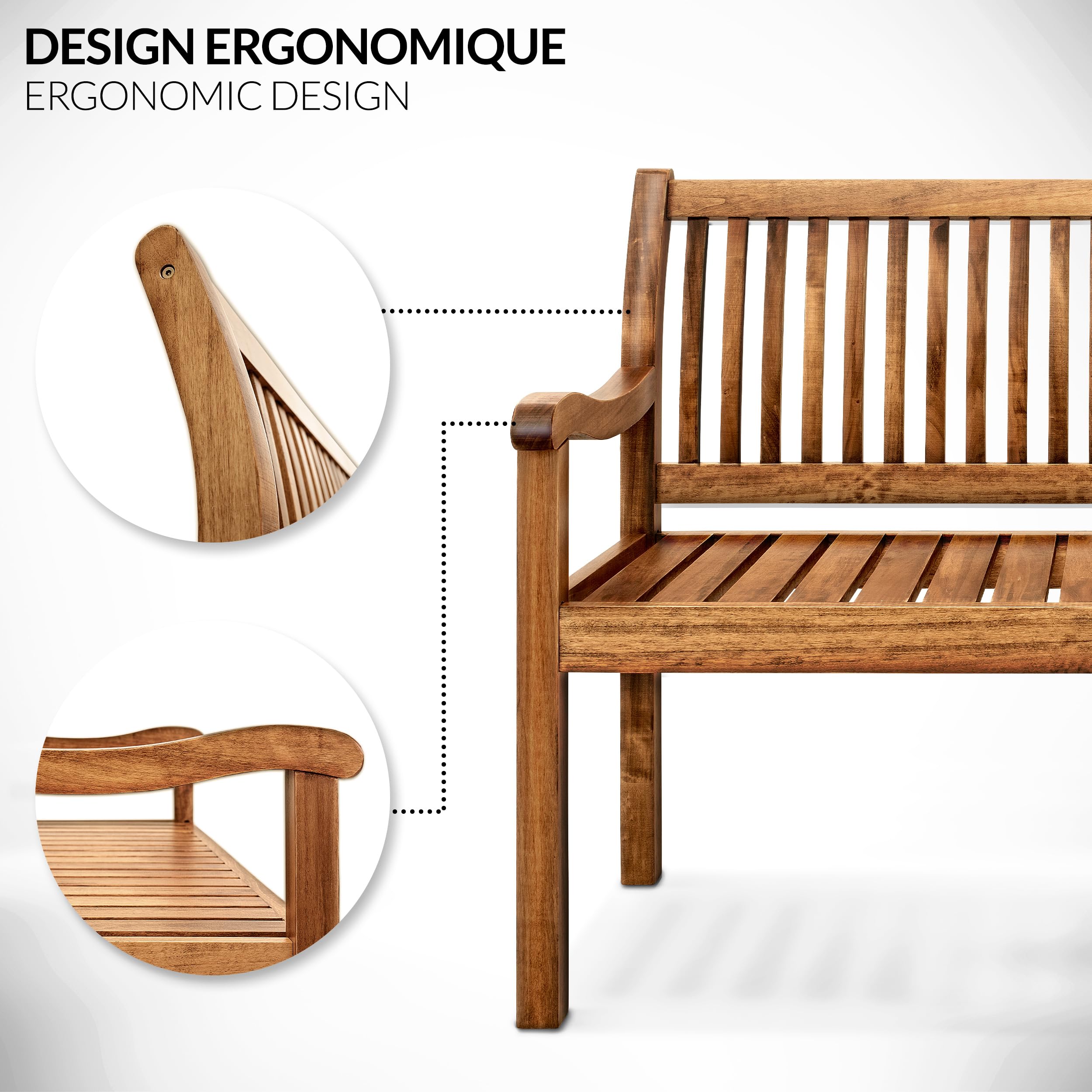 tillvex Banc de Jardin 150 cm en Bois avec Couverture | Solide Banquette d'Extérieur 3-4 Places | Jusqu'à 320 kg de Charge | Meuble de Terrasse, Parc, Patio, Balcon