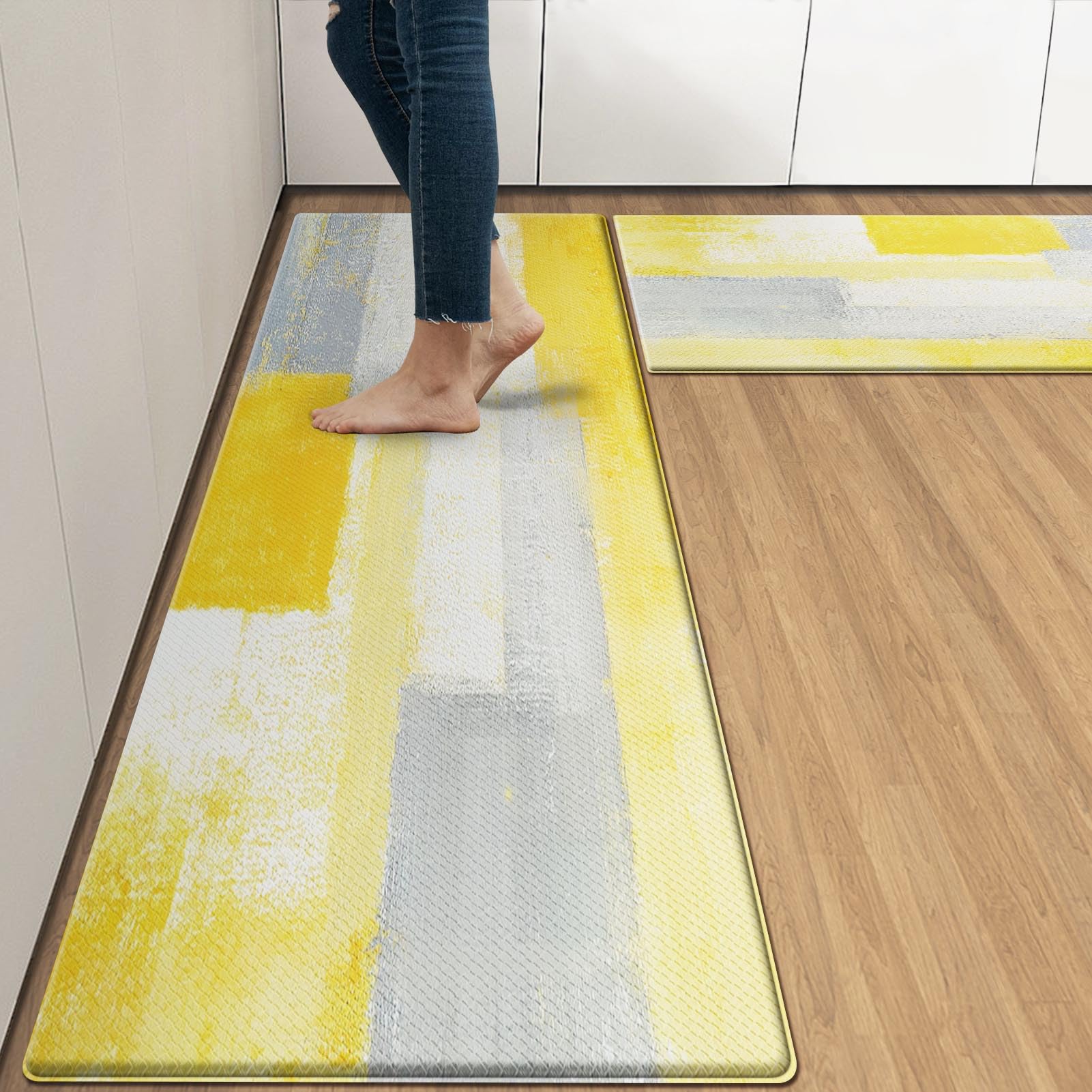 Arttown Anti-Fatigue Kitchen Rug Set of 2, Gray, Waterproof Non-Slip