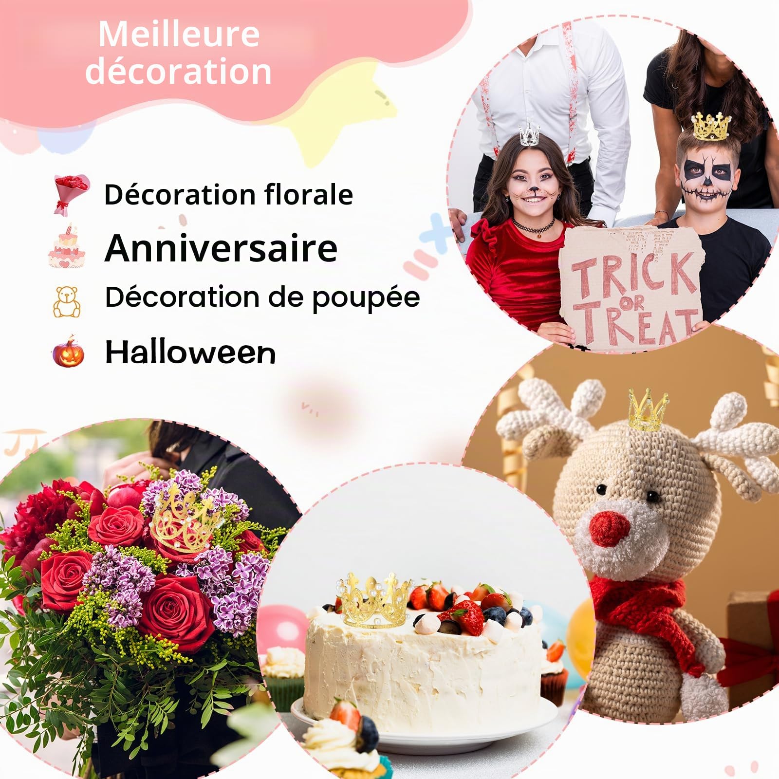 6 PCS Mini Couronne Gâteau Toppers Or Argent Couronne Cupcake Toppers Petite Couronne Diadème Gâteau Toppers pour Anniversaire Mariée Mariage Royauté Thème Décoration de Fête Fournitures