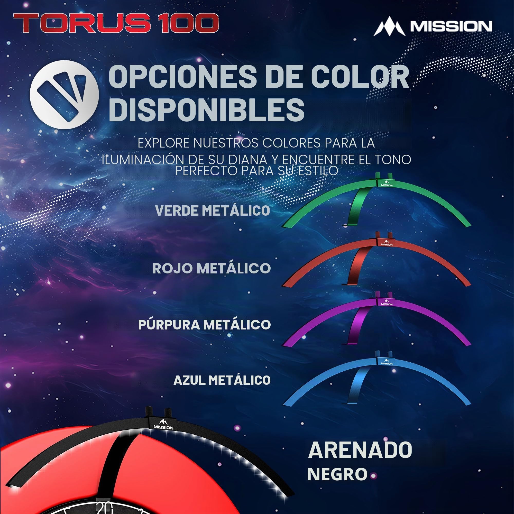 Mission Darts TOR100 Torus 100 | Tablero de Dardos LED Plegable portátil Sistema de iluminación de Viaje