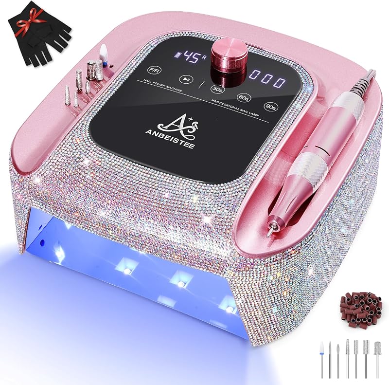 2-in-1 Nail Drill & UV LED Nail Lamp, Professional Rechargeable 45000 RPM Electric Nail Drill Machine, Nail Grinder, Fast Nails Dryer Curing Lamp, Designed for Salon, Home