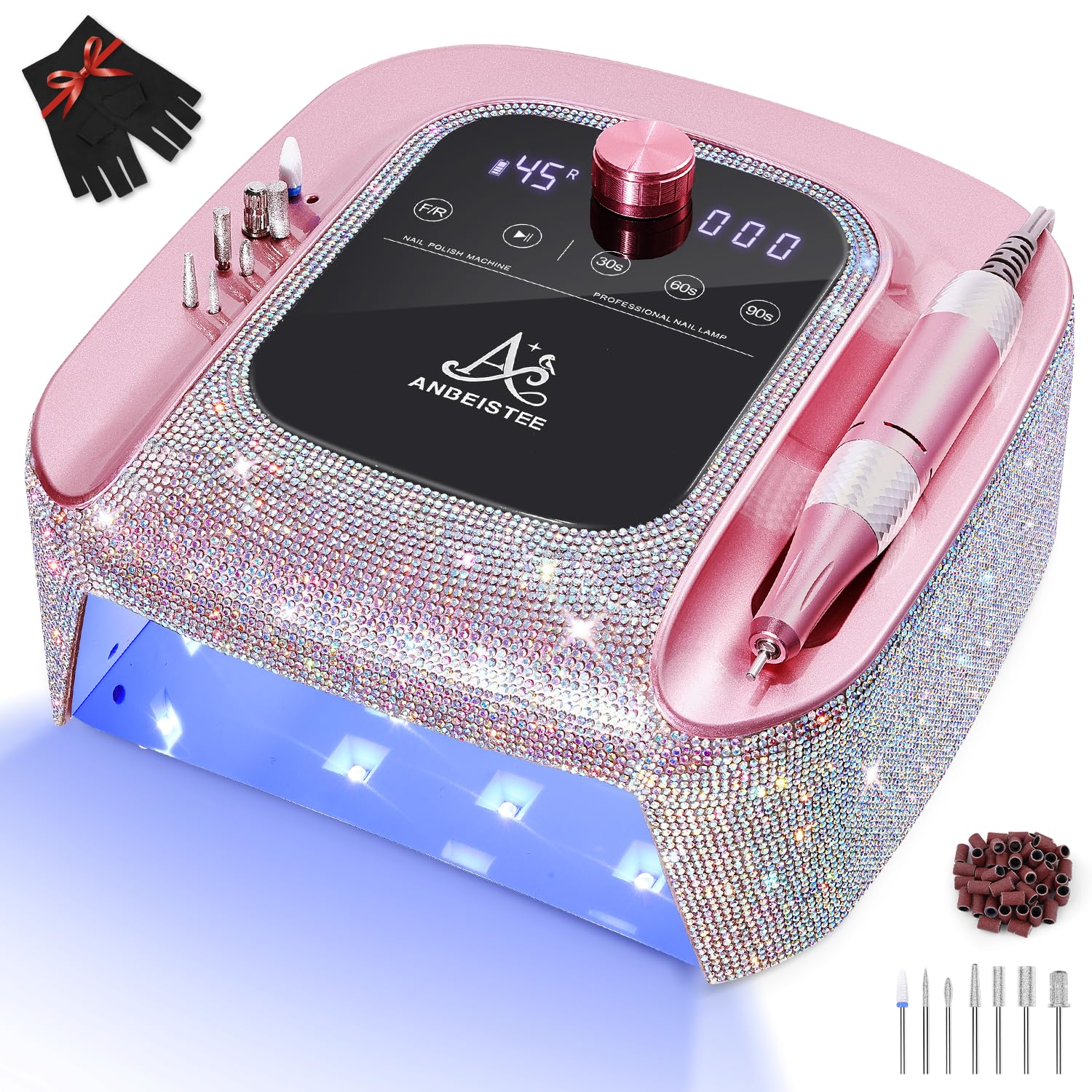2-in-1 Nail Drill & UV LED Nail Lamp, Professional Rechargeable 45000 RPM Electric Nail Drill Machine, Nail Grinder, Fast Nails Dryer Curing Lamp, Designed for Salon, Home