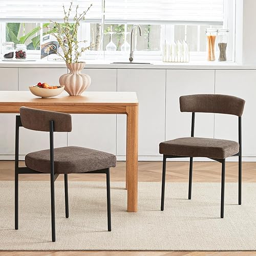 Juego de 2 sillas de comedor de tela gris, silla de cocina tapizada sin brazos, moderna silla de comedor con respaldo curvado