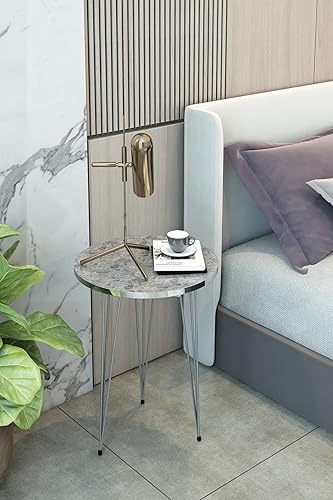 Miniatura 82 de PAK HOME - Juego de 2 mesas auxiliares - Mesas auxiliares redondas de madera con aspecto de mármol blanco para espacios pequeños, mesita de noche