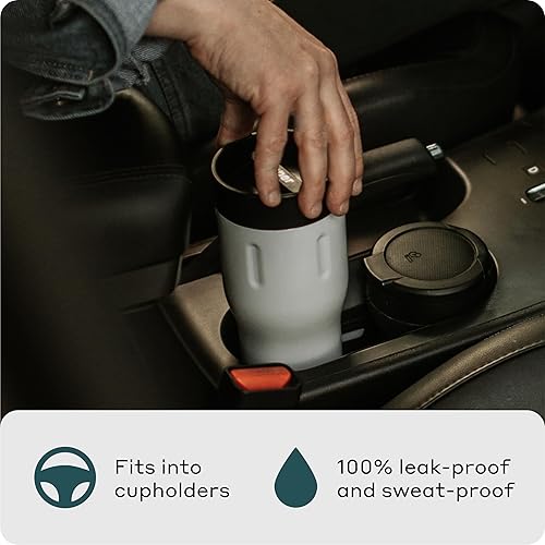 Miniatura 4 de Paquete de 2 tazas de café de viaje, vasos de acero inoxidable aislados de 12 onzas con tapas 100% a prueba de fugas (negro y blanco)