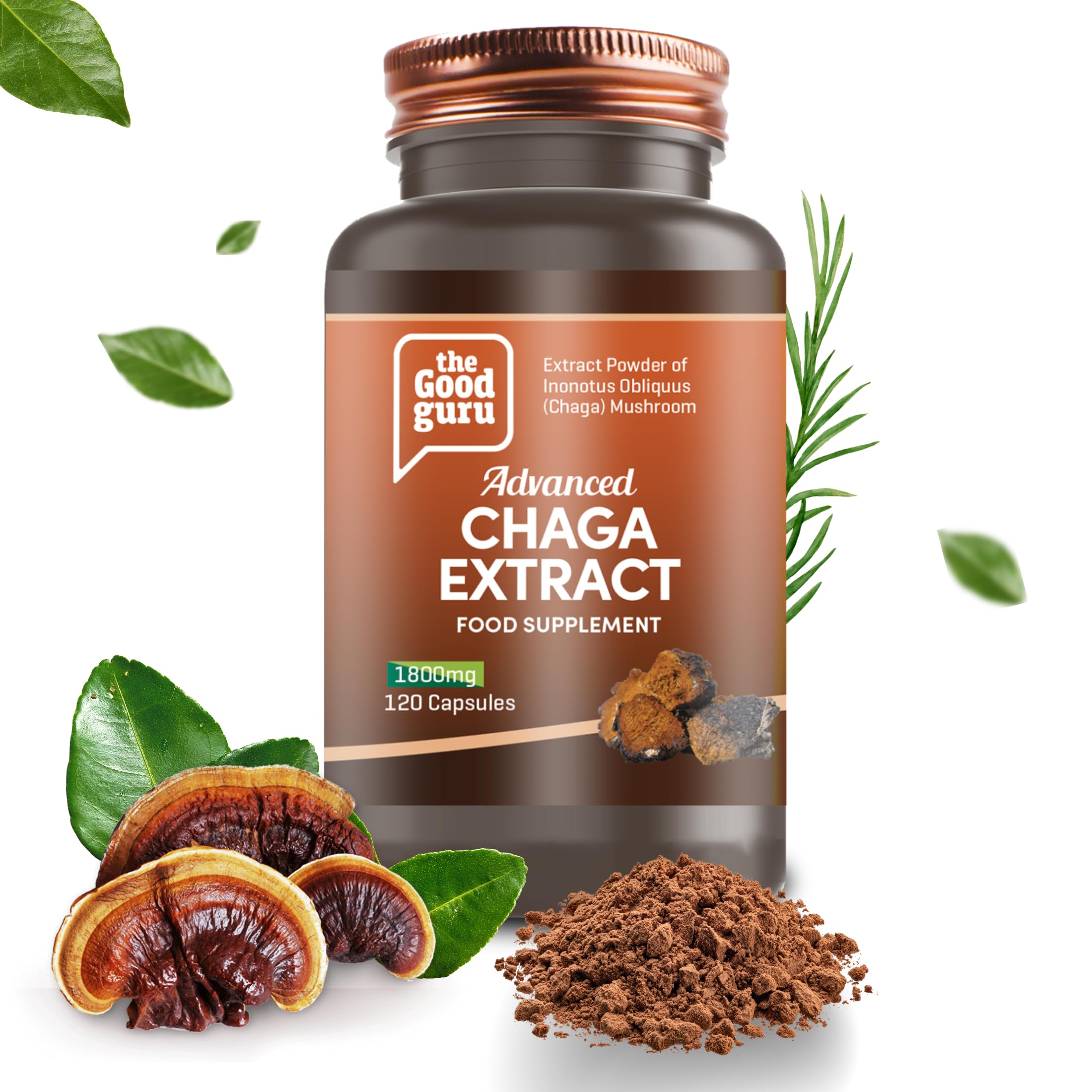 100% Organic Chaga Mushroom Extract -1800mg - 120 Vegan Capsules | Improve Immunity- Energy, Mental Focus and Stress Relief | by Good Guru, Chaga Mushroom Extract