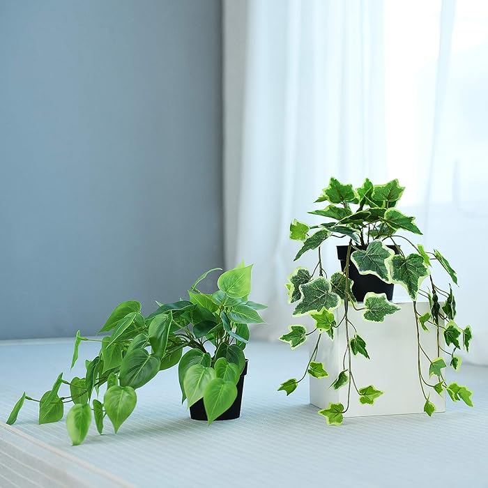 Buy Hejdeco Artificial Ivy Epipremnum Hanging Plants 2 Pack, Short