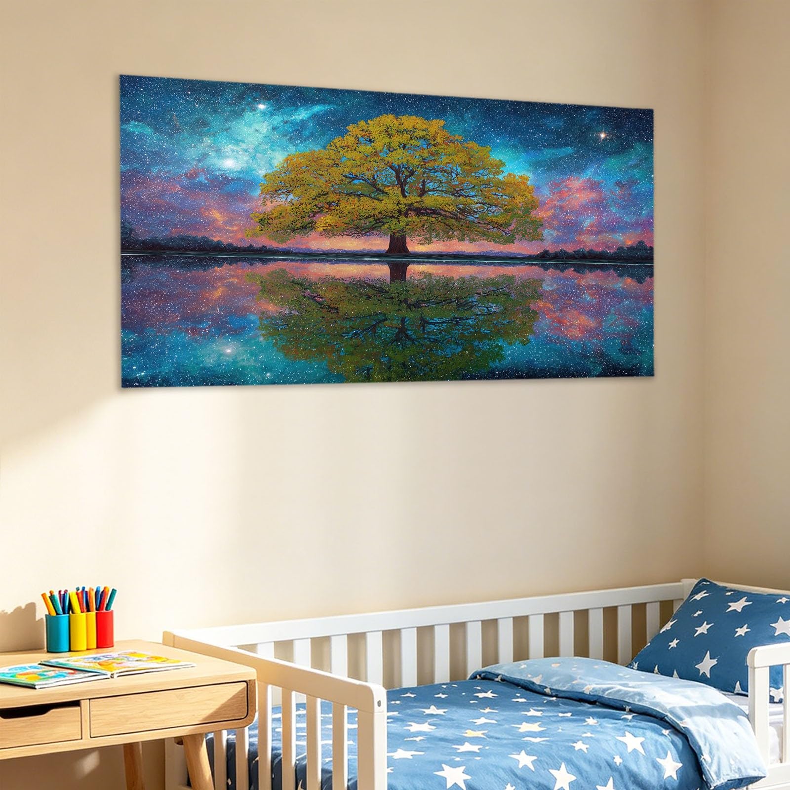 Atemberaubendes Vlies LeinwandbildFantasy Surrealistisch Botanisch 120L x 60W cm Das Motiv Hoher BaumWandbild für Wanddeko Wohnzimmer Schlafzimmer Kunstdrucke, Natürliche Schönheit für Ihr Zuhause