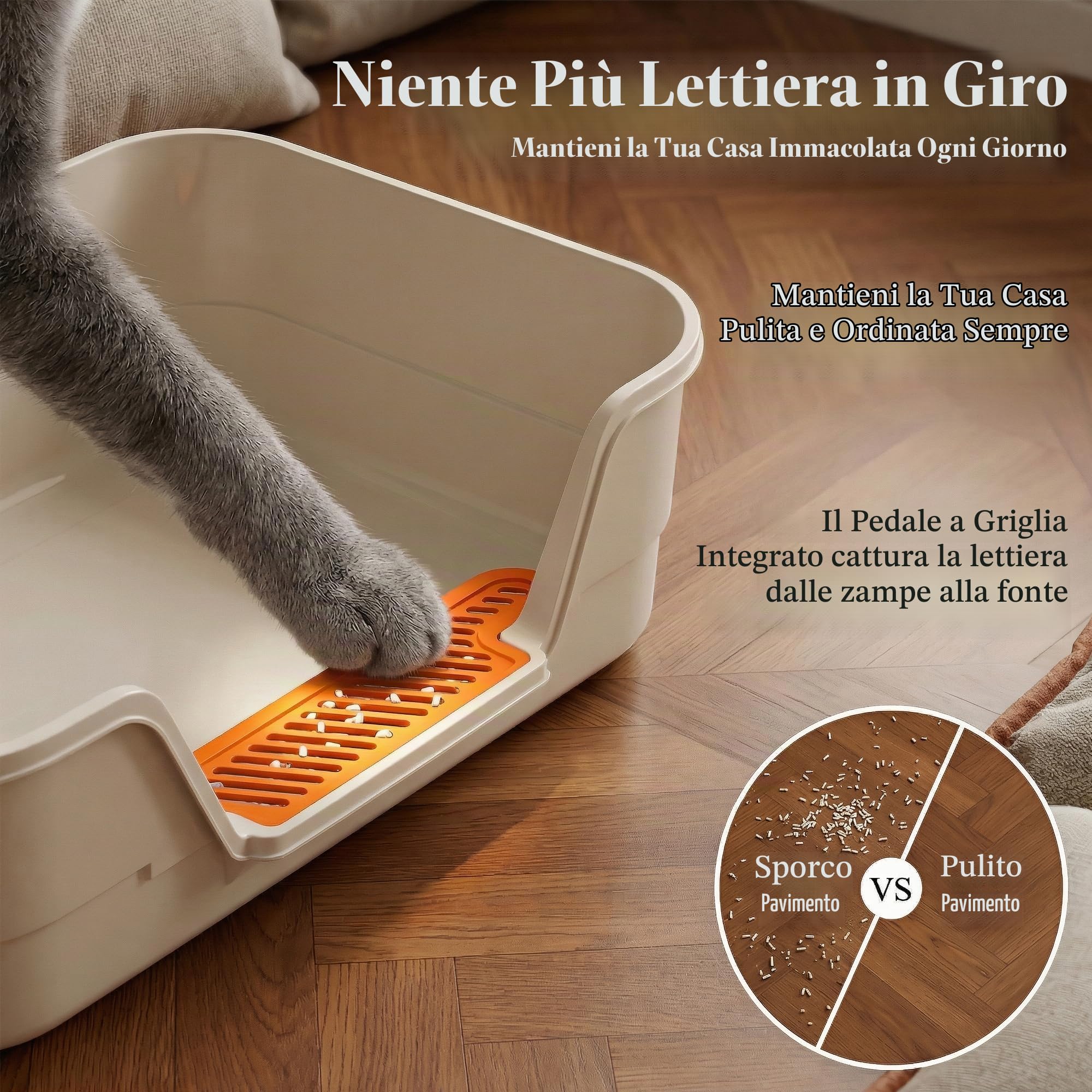 Suhaco Lettiera a basso ingresso per gattini grandi lettiere per gatti anziani, piccola lettiera in plastica per gatti piccoli, con sgabello, facile da pulire, 61 cm di lunghezza x 40,6 cm di