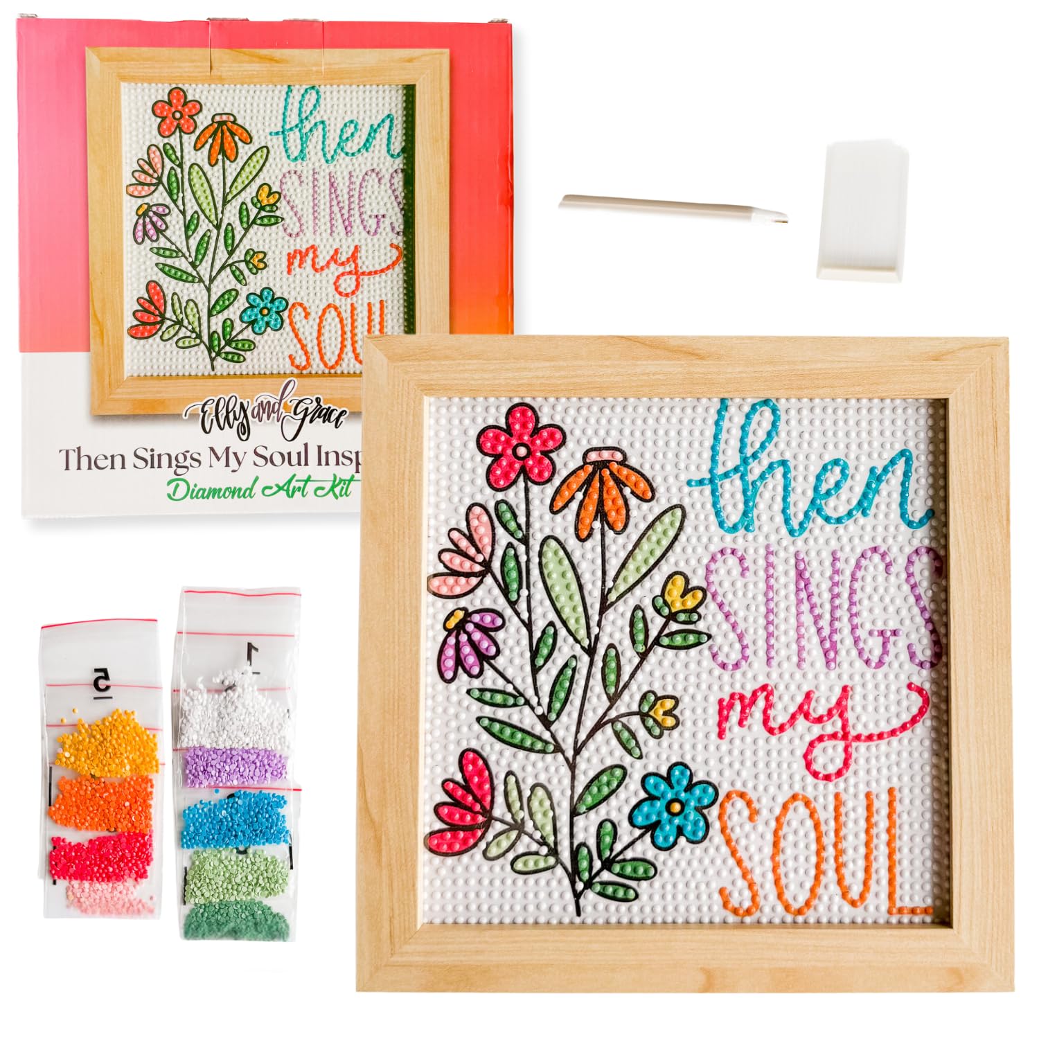 Elly and Grace Christian Diamond Art Kit, Beautiful 8x8 Square Diamond Art Painting Kits with Everything Included, Great for Beginners and Experienced