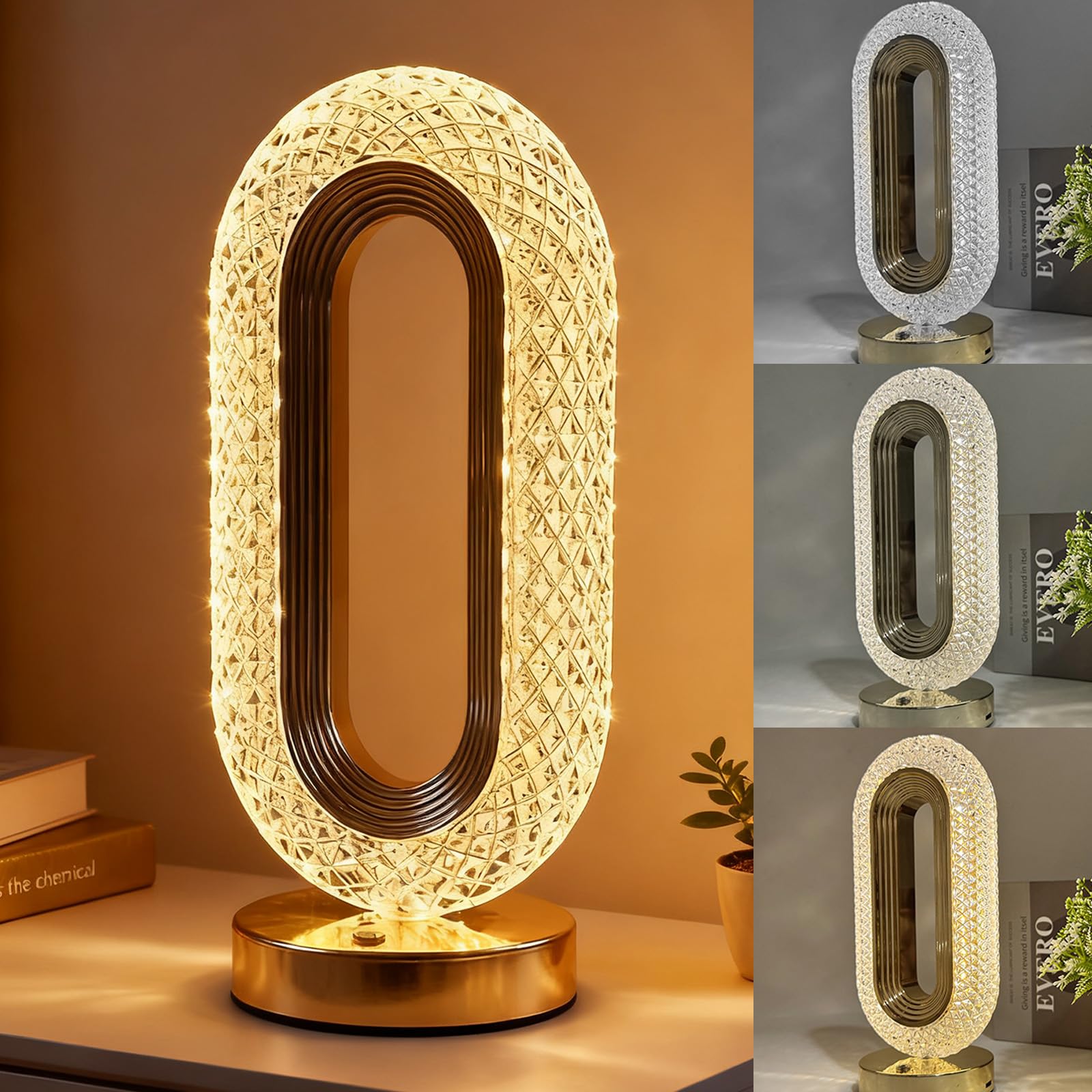 Falafoty Bedside Lamps, Touch Control Table Lamp, LED Crystal Lamp 3-Way Stepless Dimmable, Rechargeable Operated Lamp Decorative Light for Living Room Bedroom Kids Room Study Dorm Office Xmas Decor — image 1