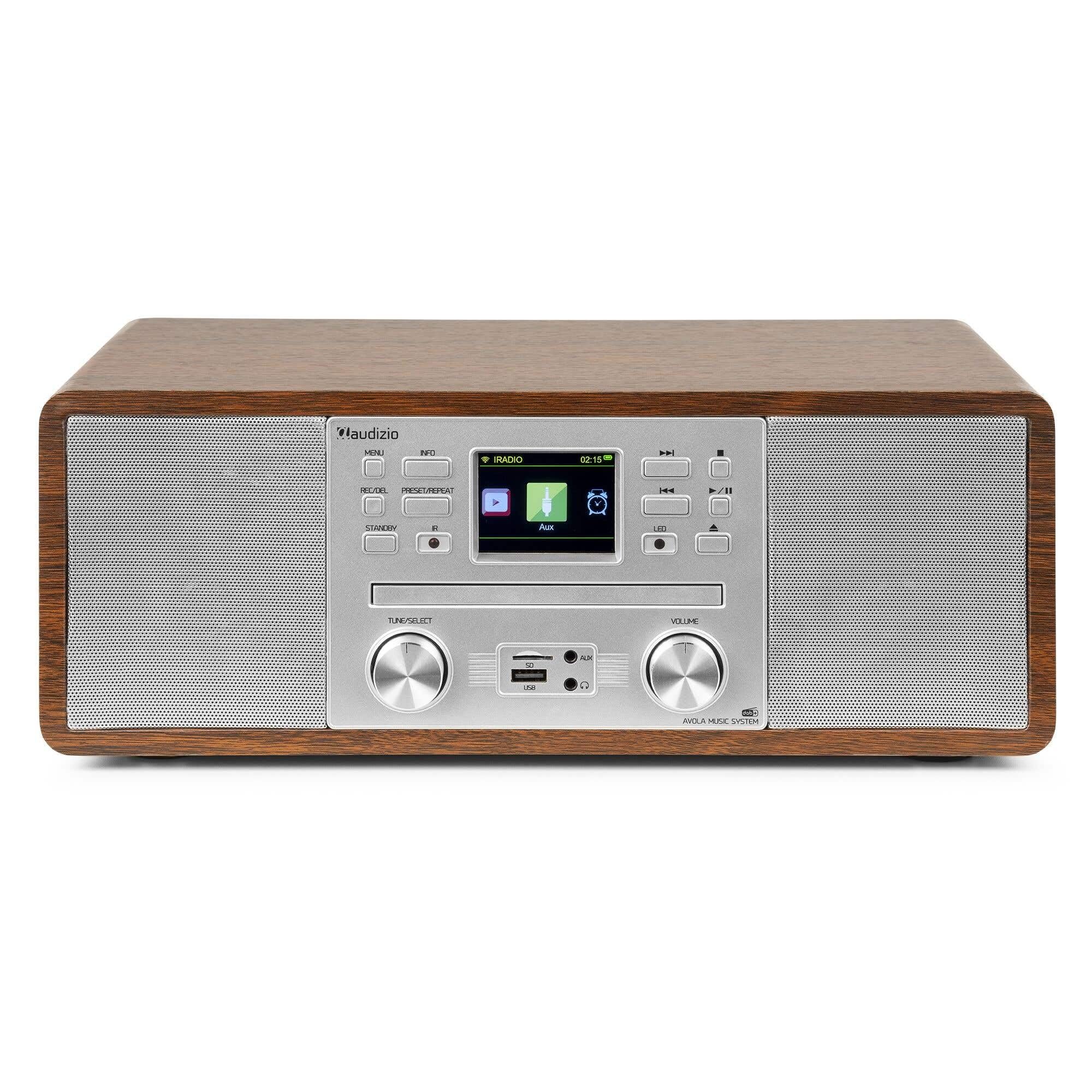 Audizio Avola Radio DAB+ Internetradio z czytnikiem CD Bluetooth WLAN FM Srebrny Brązowy