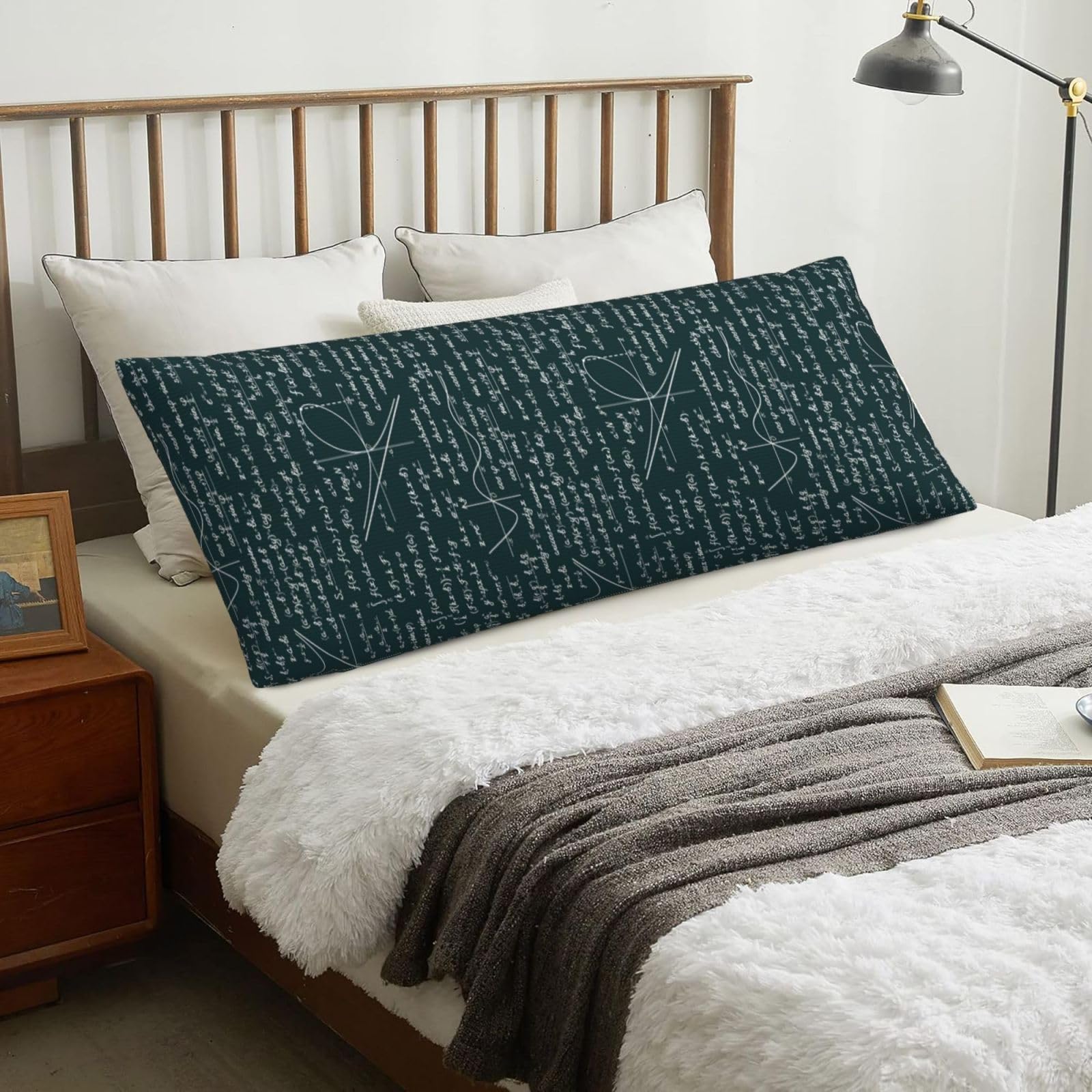 Handwritten Math Formulas Pattern, Body Pillow Cover with Zipper,Long Body Pillowcase 20 x 60 in