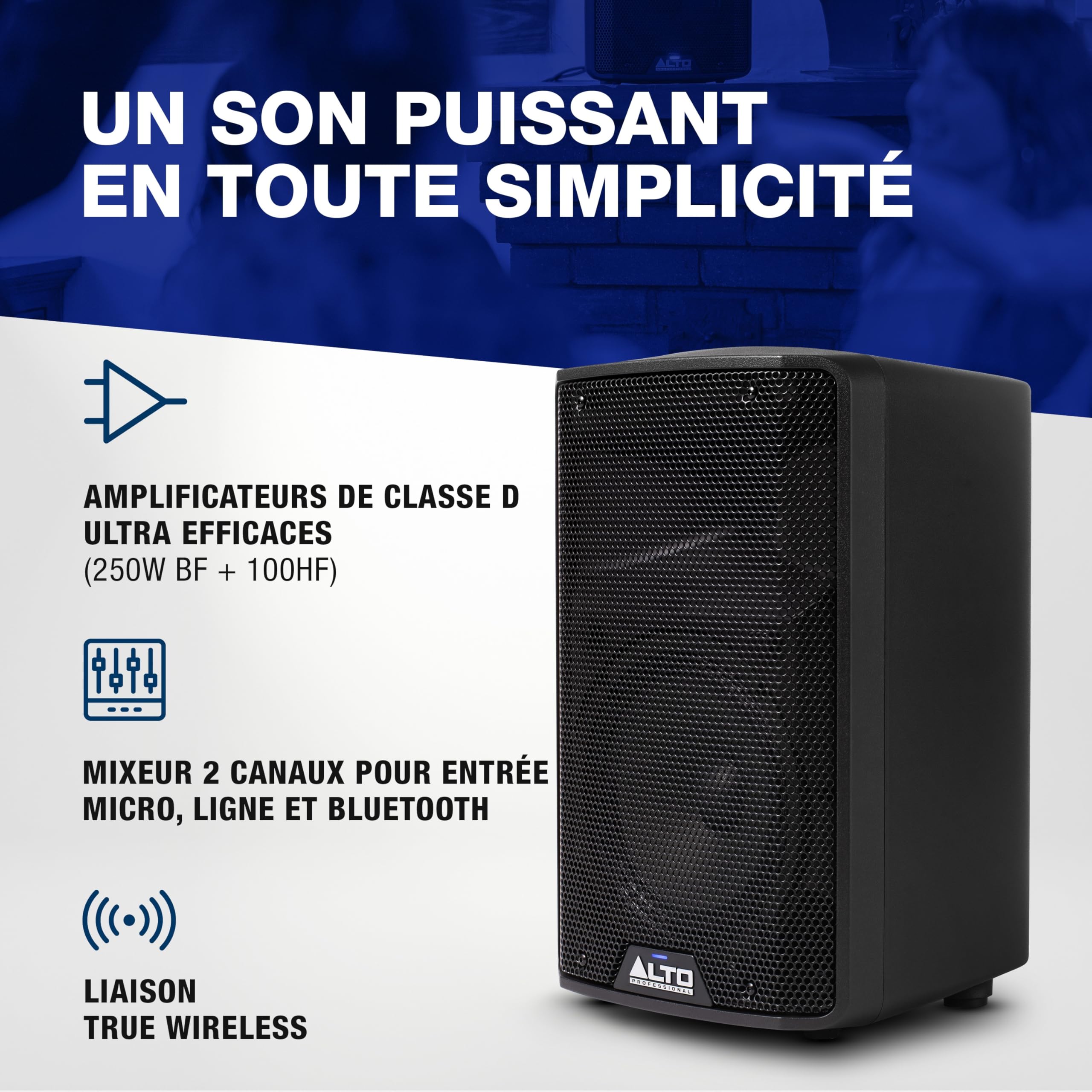 ALTO TX408 Enceinte Amplifiée Actif 350W 8" TWS Bluetooth, Mixeur 2 Canaux, Niveau Ligne pour DJ et Musiciens, Petites Salles, Répétitions et Événements