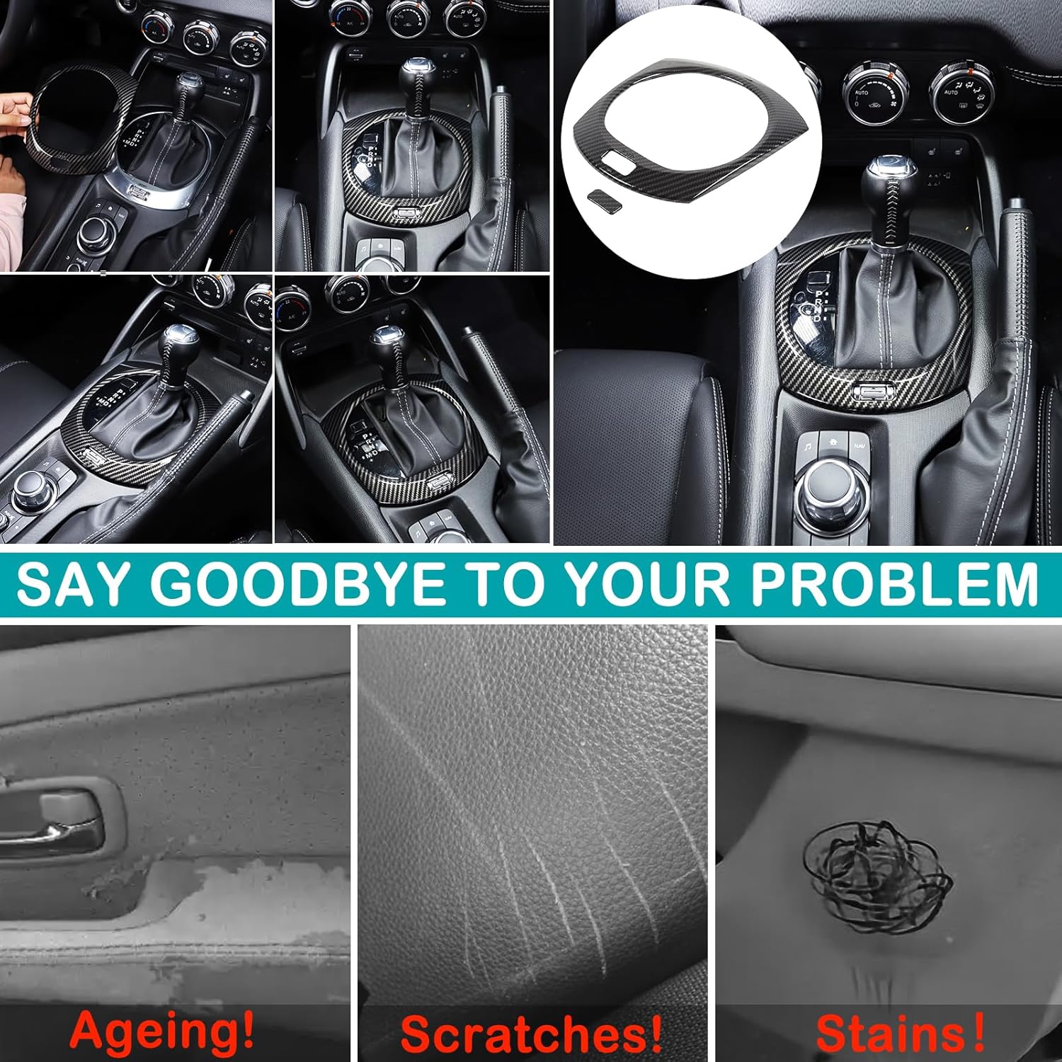 Center Console Gear Shift Frame Panel Decorative Stickers Interior Protection Accessories Compatible with Mazda MX-5 2016-2023, Central Control Gear Shift Panel (ABS，Carbon Fiber Pattern)