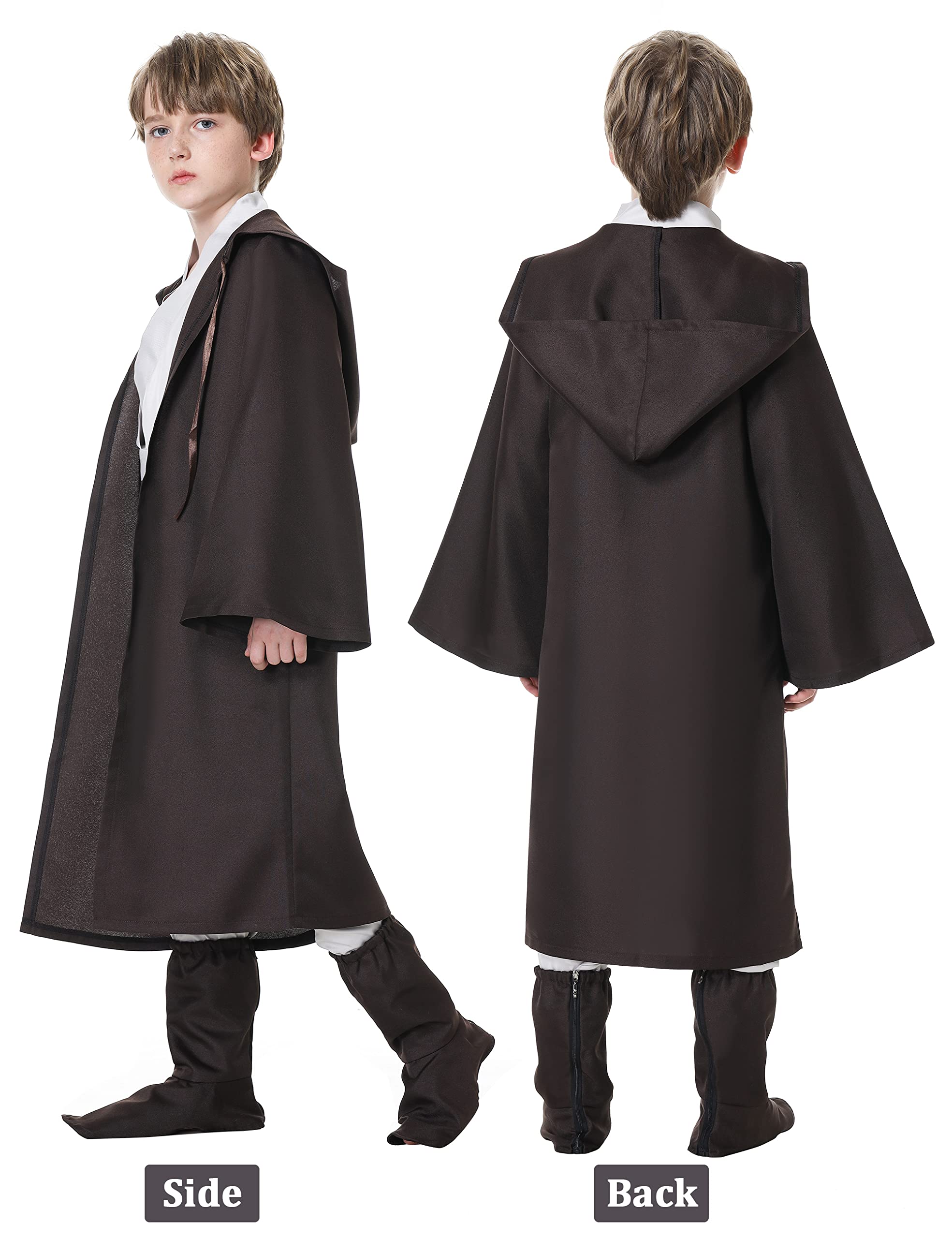Poywuo Costume da Jedi Guerriero Cosplay per Bambini Travestimento da Guerriero Party Festa di Halloween per Ragazzo 5-12 anni