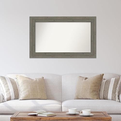 Miniatura 4 de Amanti Art Espejo de baño gris para sobre el fregadero, 28 x 45 pulgadas, espejo de tocador rectangular gris, marco de madera rústica grande, se