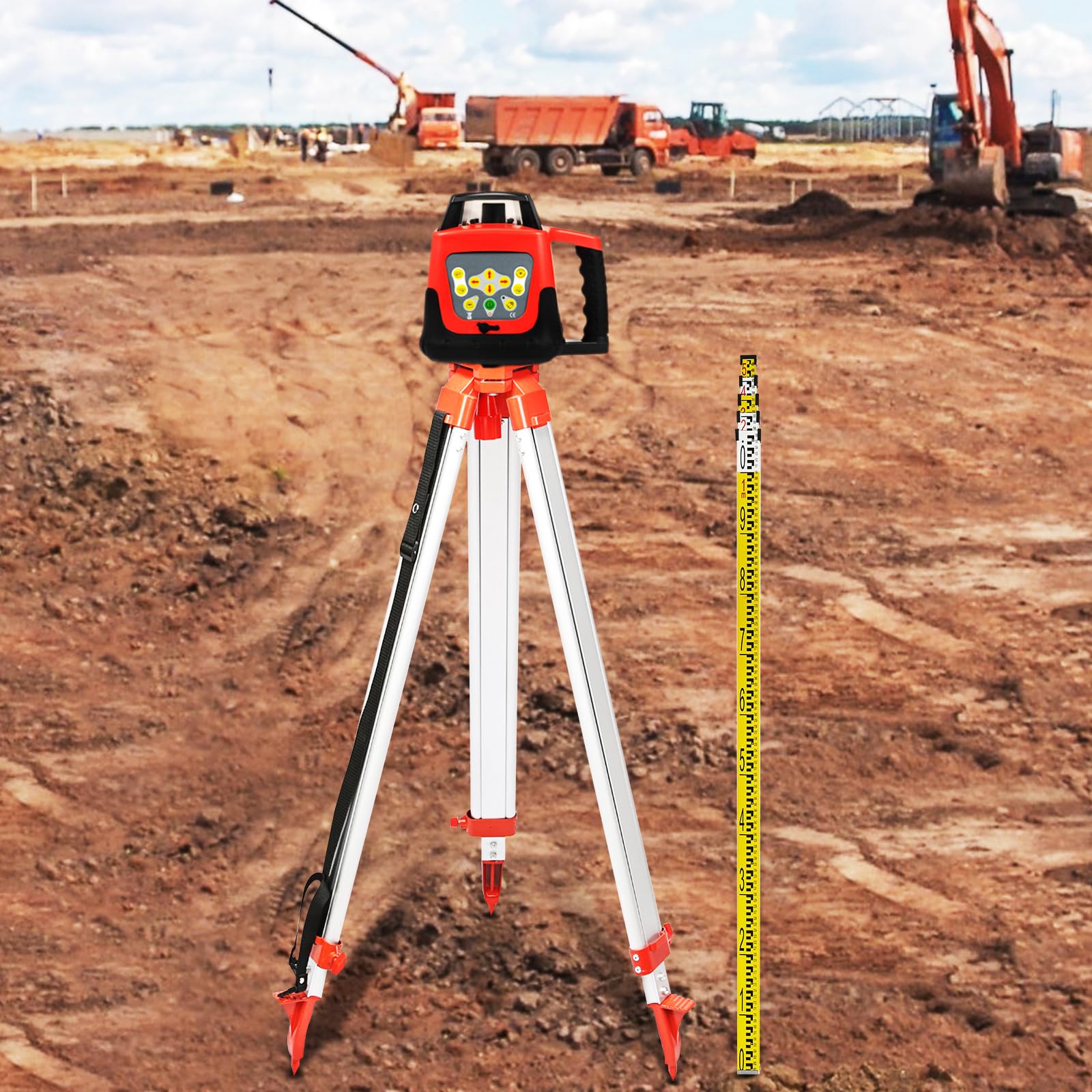 VEVOR Nivel de Láser Rojo Rotatorio Auto-Nivelante 250m, Kit de Trípode y Bastón para Niveles Automáticos 5 m, Trípode de Nivel Plegable para Herramientas Automáticas de Medida y Láseres, ± 5°