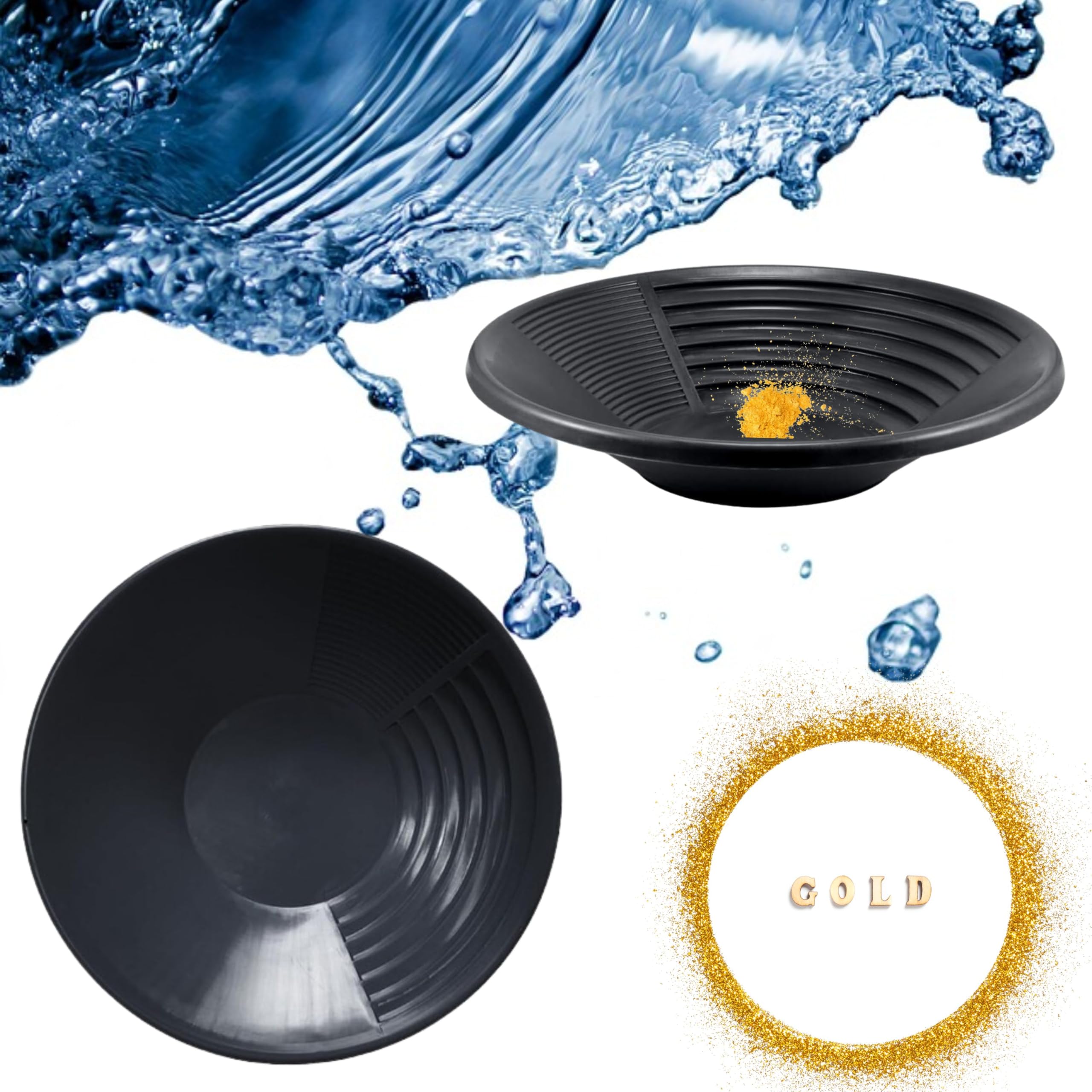 Bateas para Buscar Oro de 38,5cm, Bandeja de Lavado de Oro, Batea Oro para Minería y Prospección, Batea para Oro en Ríos, Arroyos, Zonas Mineras y Excavaciones, Accesorio esclusa para Lavar Oro
