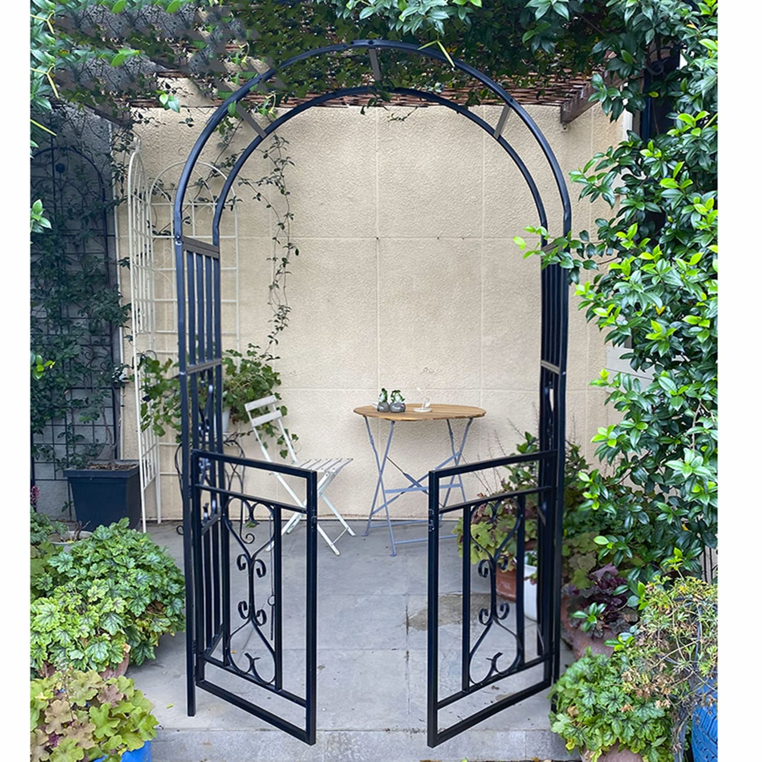 Tuinboog voor klimplanten, houder van metaal voor rozen, bloemen, moestuin, buitendecoratie, uv-bestendig, afmetingen: 140 x 230 cm