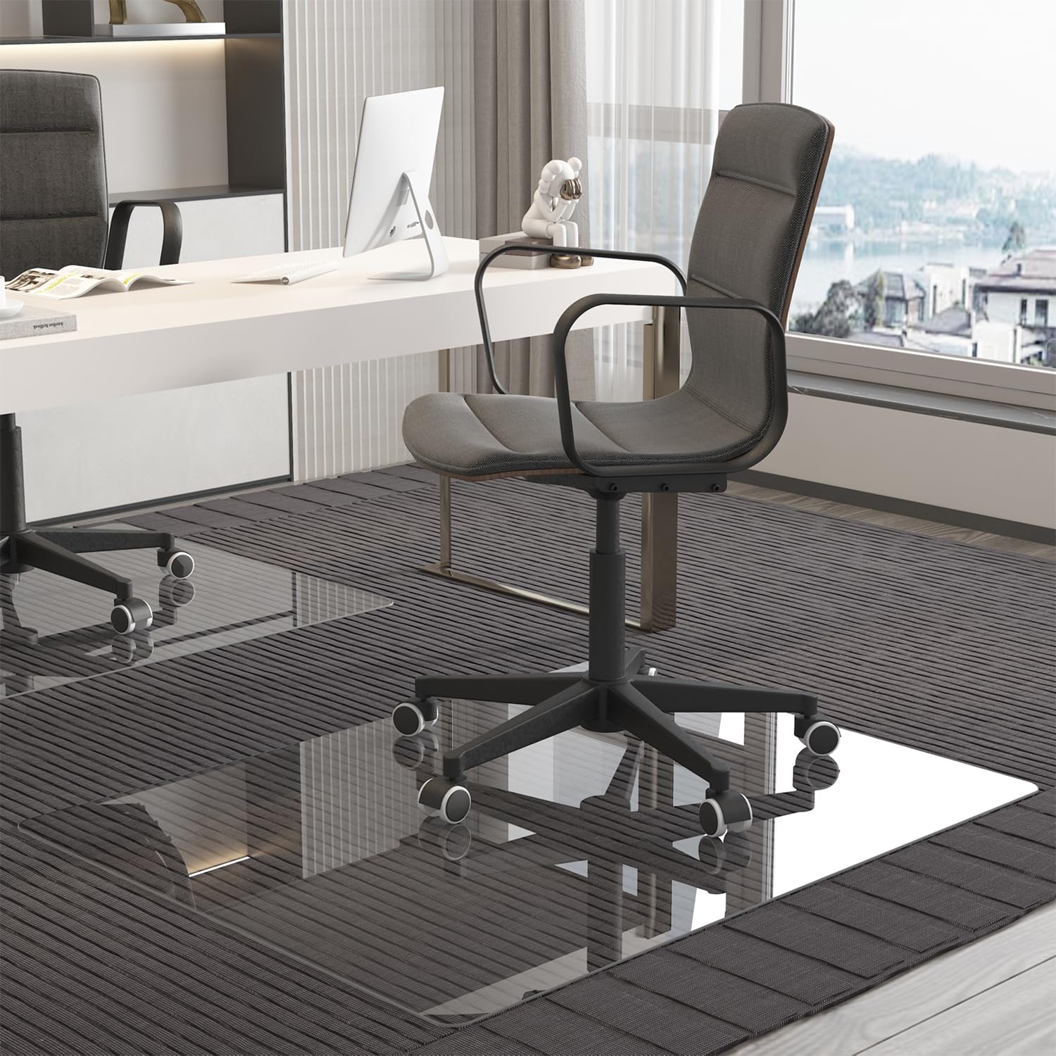 36 x 46 Inch Tempered Glass Chair Mat for Carpet Office Home Clear Computer Floor Mat with 4