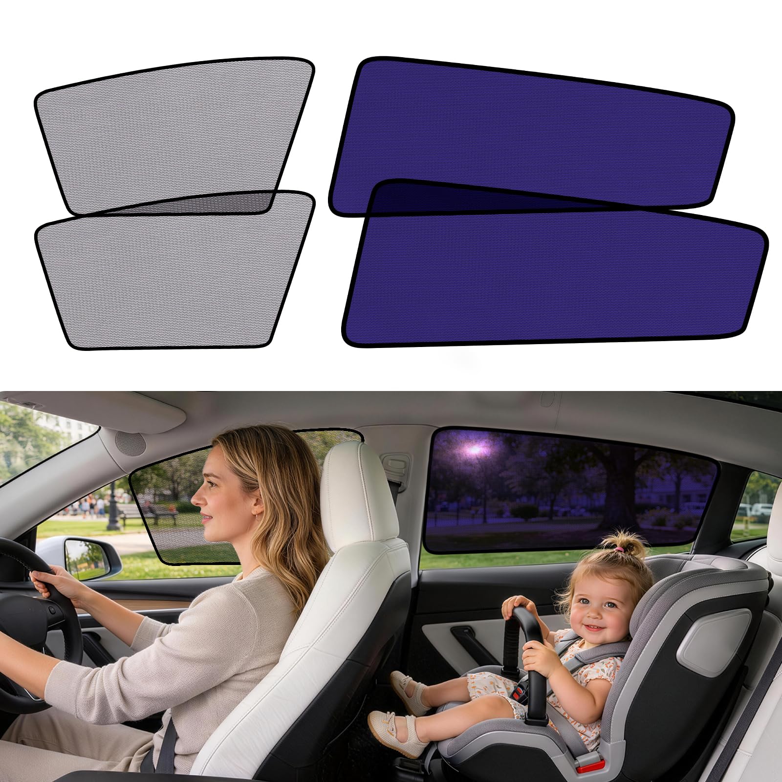 Photo 1 of Tesla Model 3 Car Window Shades for Side Windows Sun Shade Static Cling | Front for Driver Visibility | Rear for Baby Sun Protection | Specific fit Frameless Doors | 2018-2025