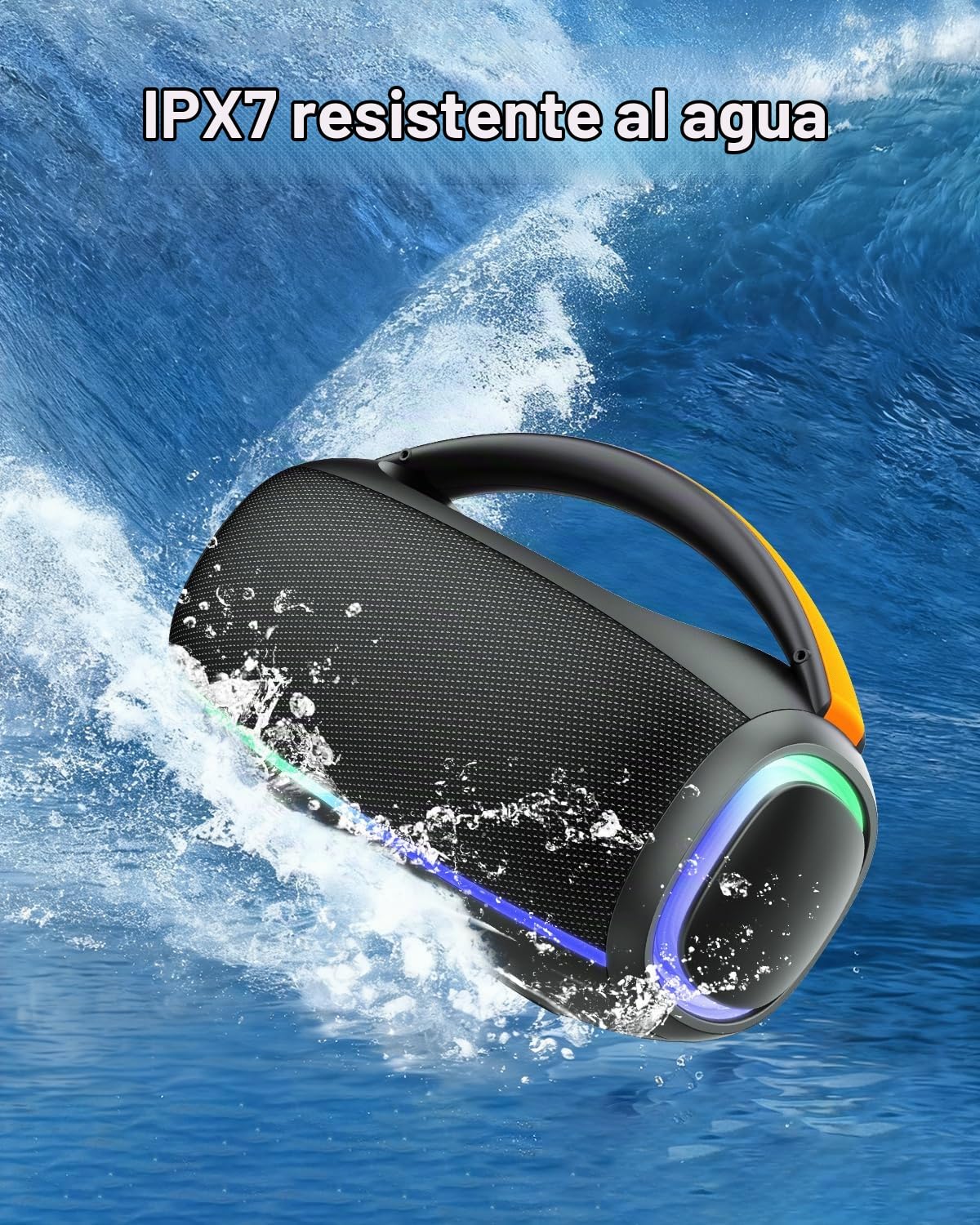 Bluetooth 5.4 Altavoz Bluetooth Potente 80W, Impermeable IPX7 Altavoces Portátil Potente con 8000mAh Batería, Sonido Estéreo, USB/RGB/TWS/AUX/TF, Speaker con 2EQ para Exterior, Negro Elegante