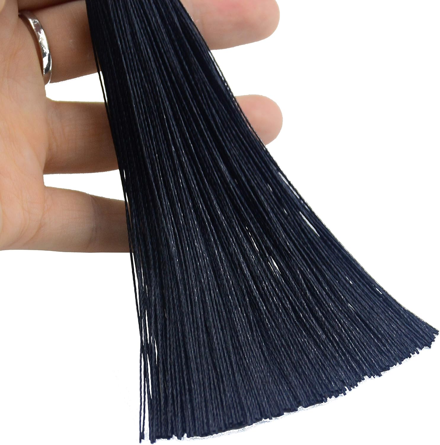 Makhry 10pcs Black 6.3 inches Handmade Silky Floss Lobster Clasp Tassel Key Chain Beads LongTassel Pendant for DIY Crafts Jewelry Making (L, Black)