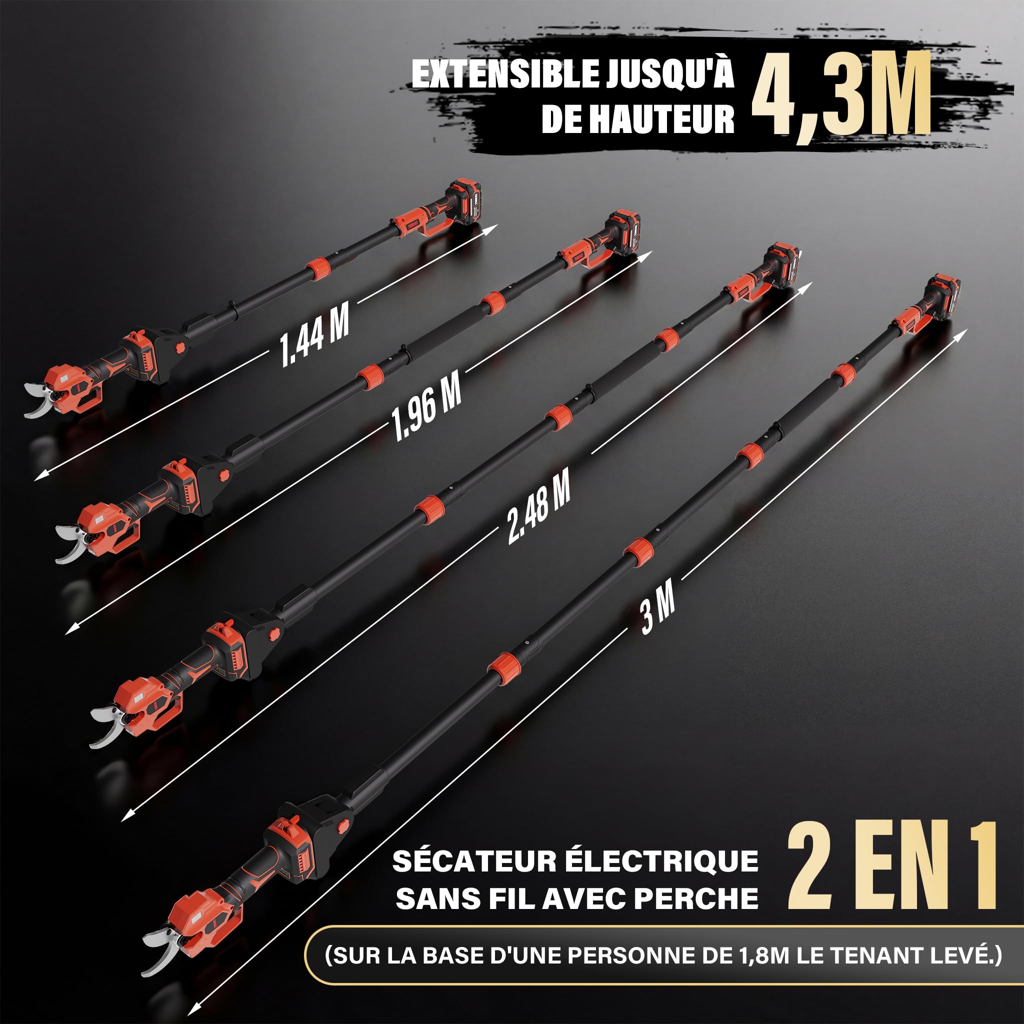 Tijeras de Podar Electricas, 50MM Tijeras Eléctricas Podadora con 2 Baterías 4.0Ah & LED Pantalla, Alcance de trabajo de 4,3 metros, Soporta El Ajuste de Apertura