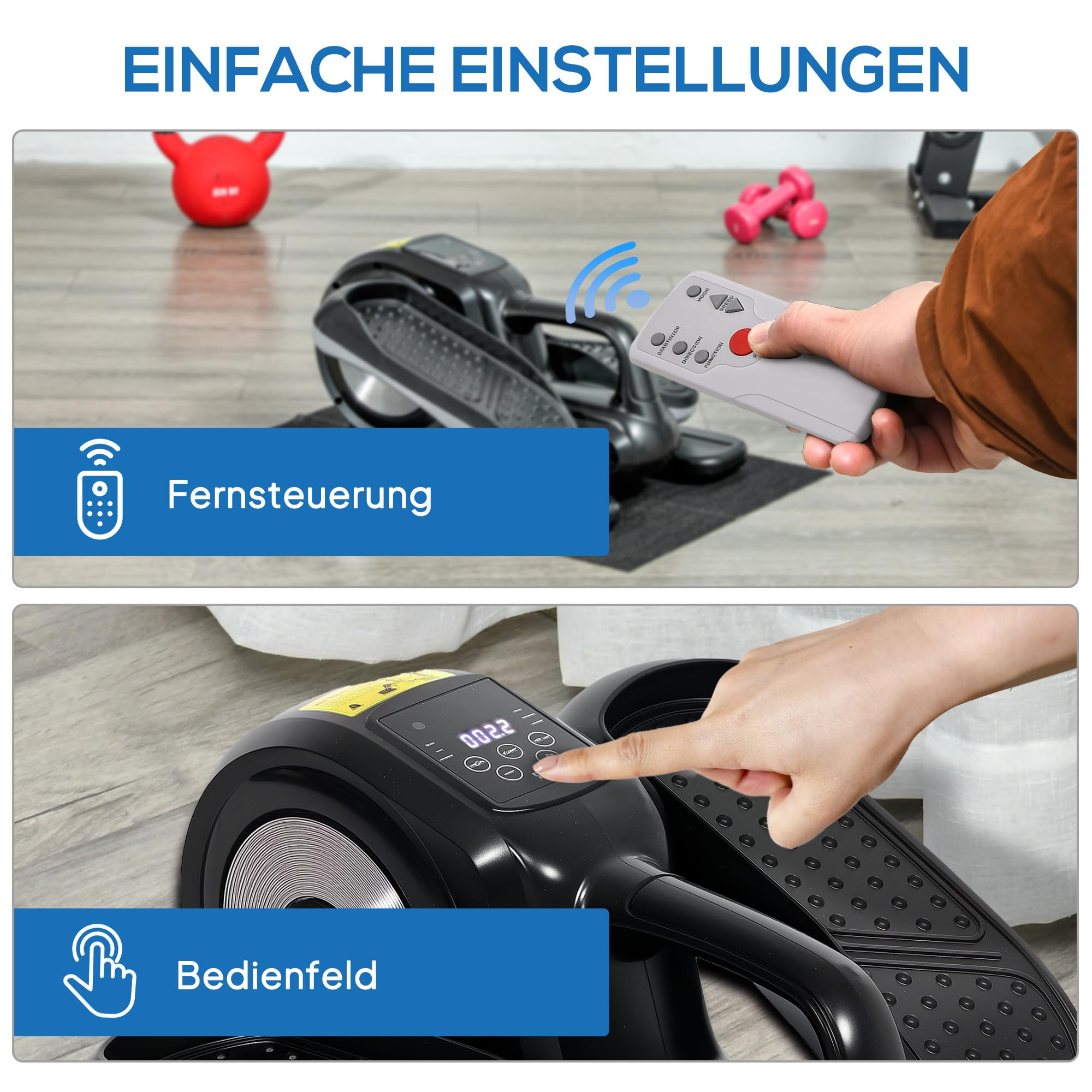 SPORTNOW Mini-Ellipsentrainer Untertisch – 12 Geschwindigkeiten & Programme, LCD-Display, Fernbedienung, Vorwärts/Rückwärts, Für Büro, Senioren & Fitness
