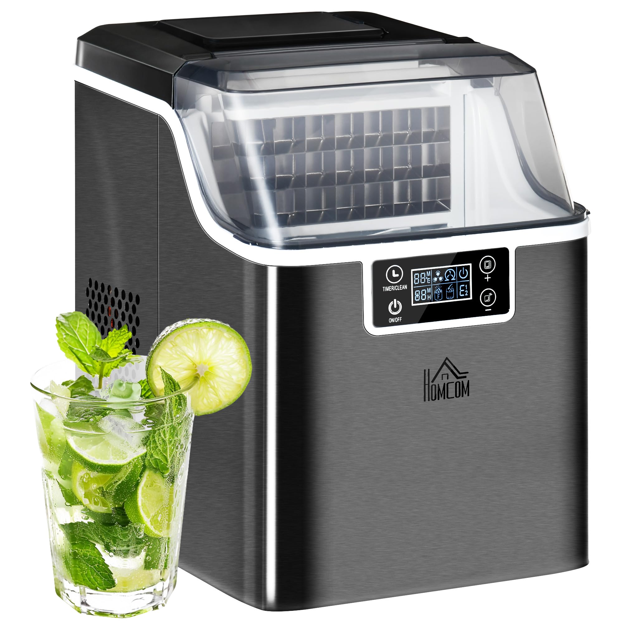 HOMCOM Black Counter Top Ice Maker Machine - 20kg/24hr