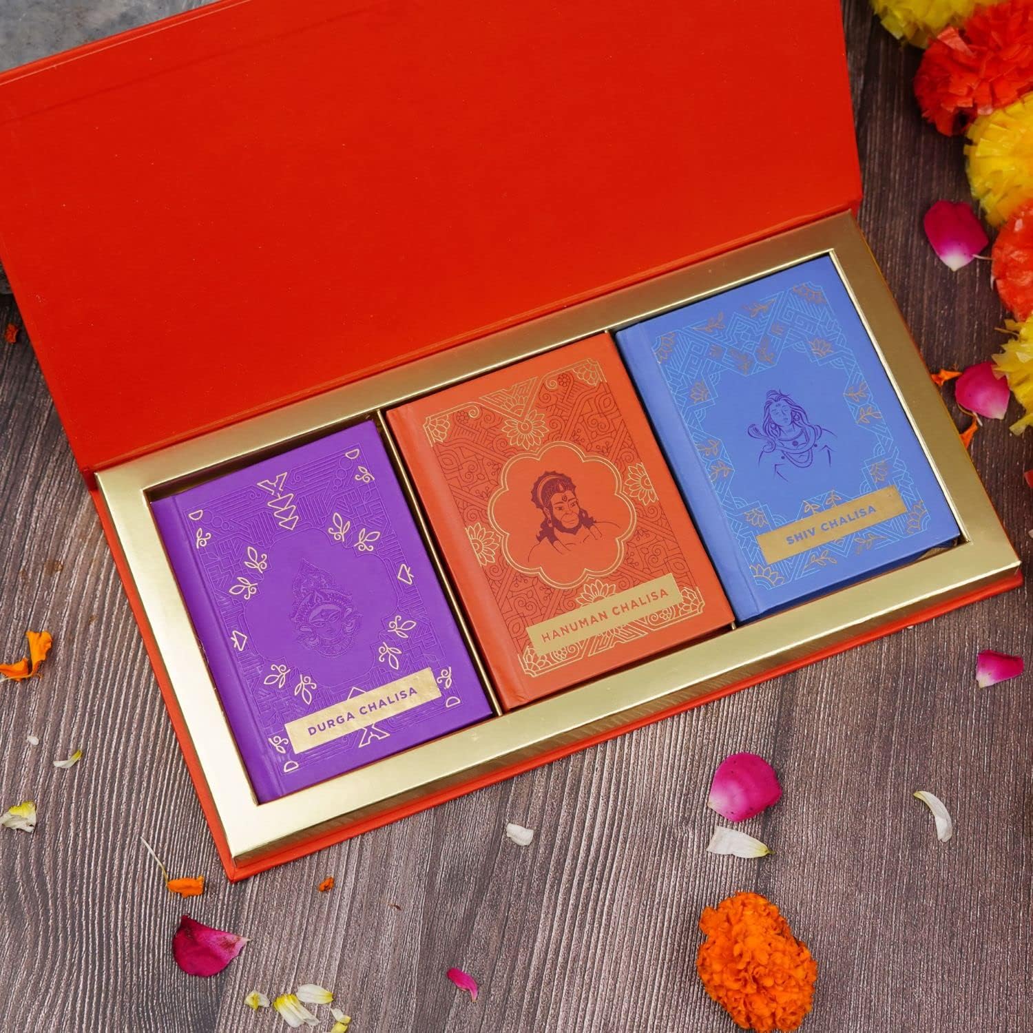 ServDharm Chalisa Sangrah Gift Set – Hanuman Chalisa, Shiv Chalisa, Durga Chalisa (Set of 3 Pocket Books, Hindi, English Scripts) | Hardbound Gift Case for Hanuman Jayanti, Shivratri, Durga Pooja Gift