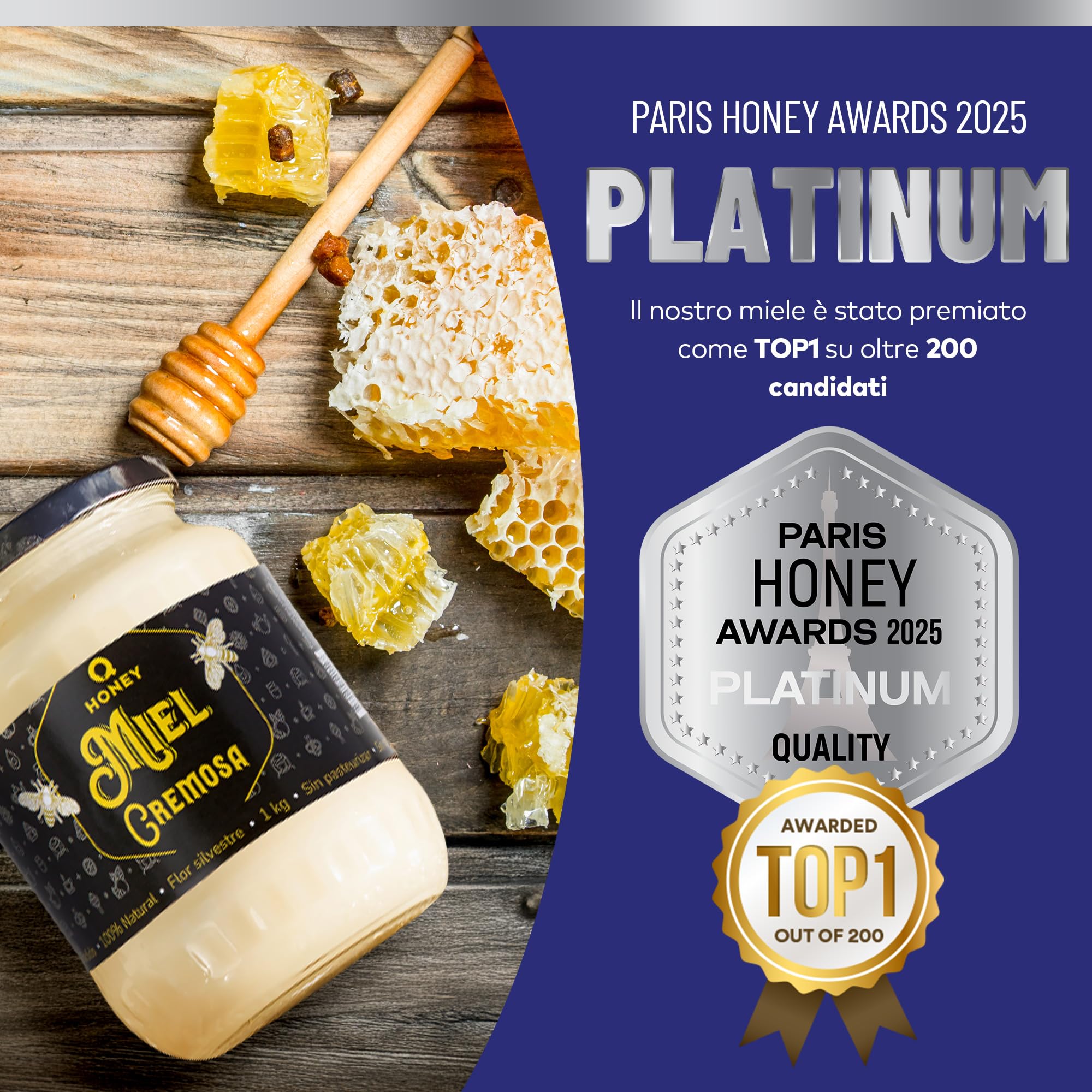 Q Honey Miele millefiori cremoso 1 kg – crudo, 100% naturale | Premiato: Superior Taste Bruxelles, London Platino 2026. Miele cremoso monorigine Lituania, crudo, senza additivi.