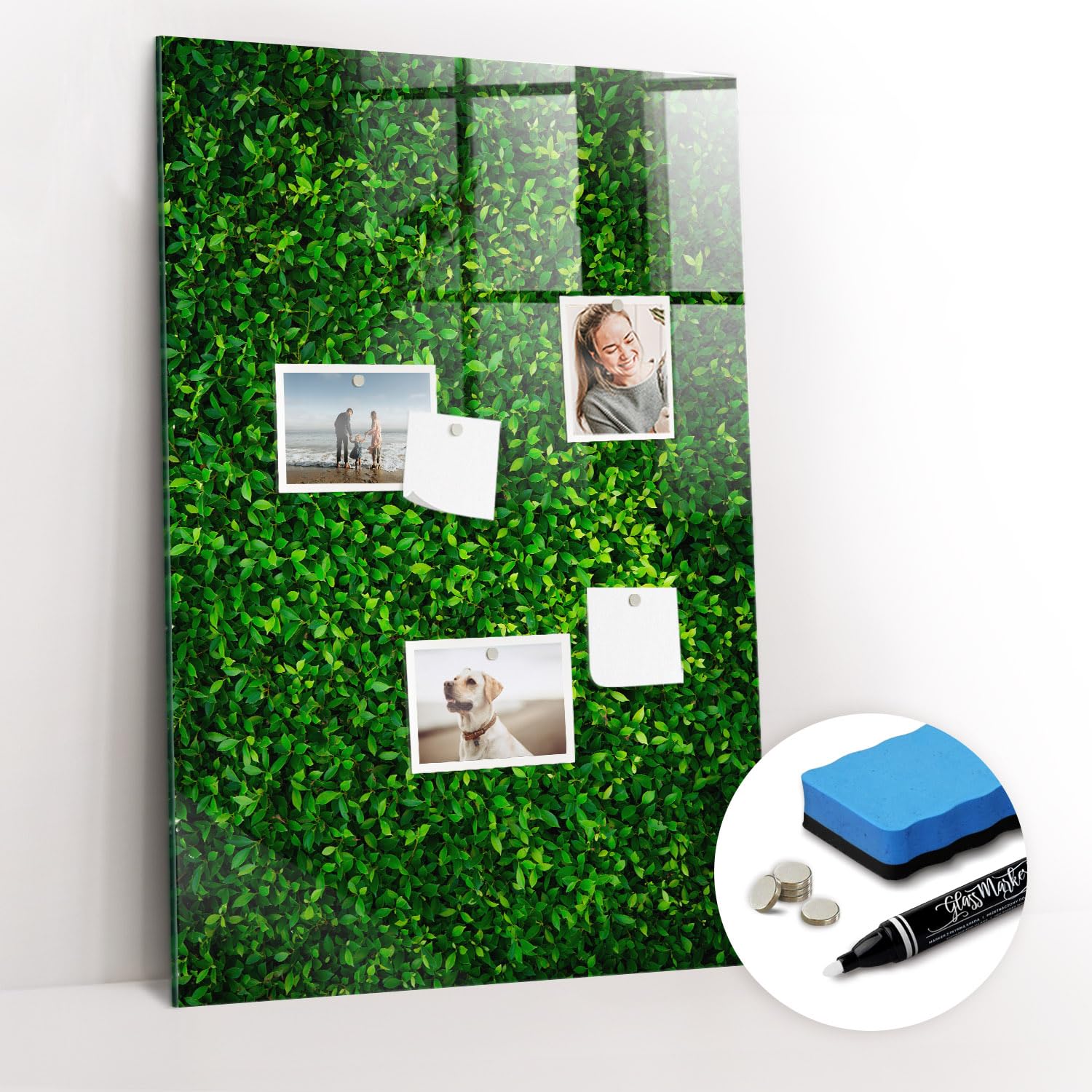 Pizarra magnética de vidrio templado XL | Imanes neodimio ultra fuertes + rotulador + borrador | Ideal para habitaciones grandes y oficinas - 60x90 - Hojas de cerca