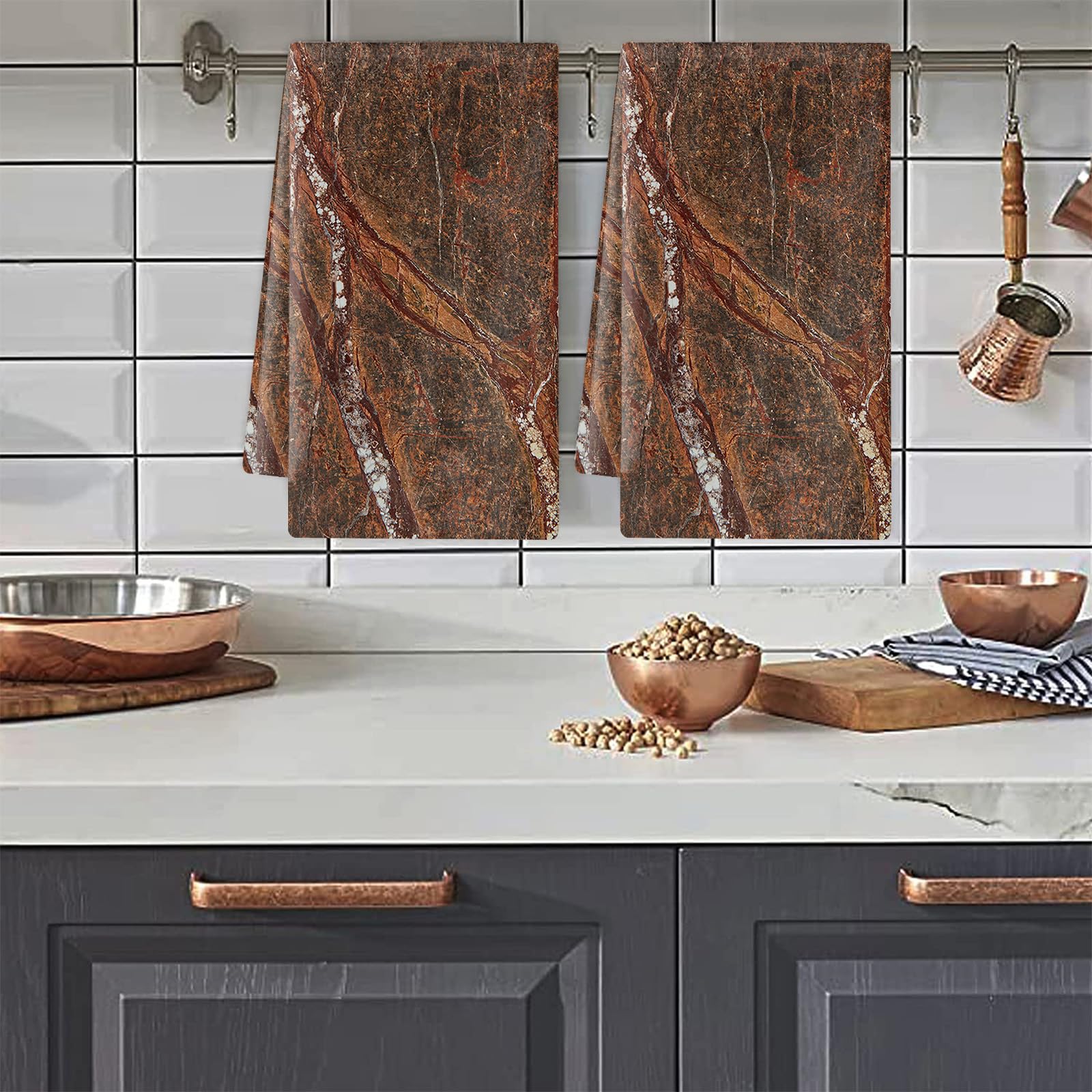 Paños de Cocina Marmol Marrón Naranja Trapos Cocina Suaves Lavable Poliéster Secado Rápido Reutilizables para Baño Barra Restaurante Picnic etc Toallas de Limpieza 4 Piezas (40x60 cm)