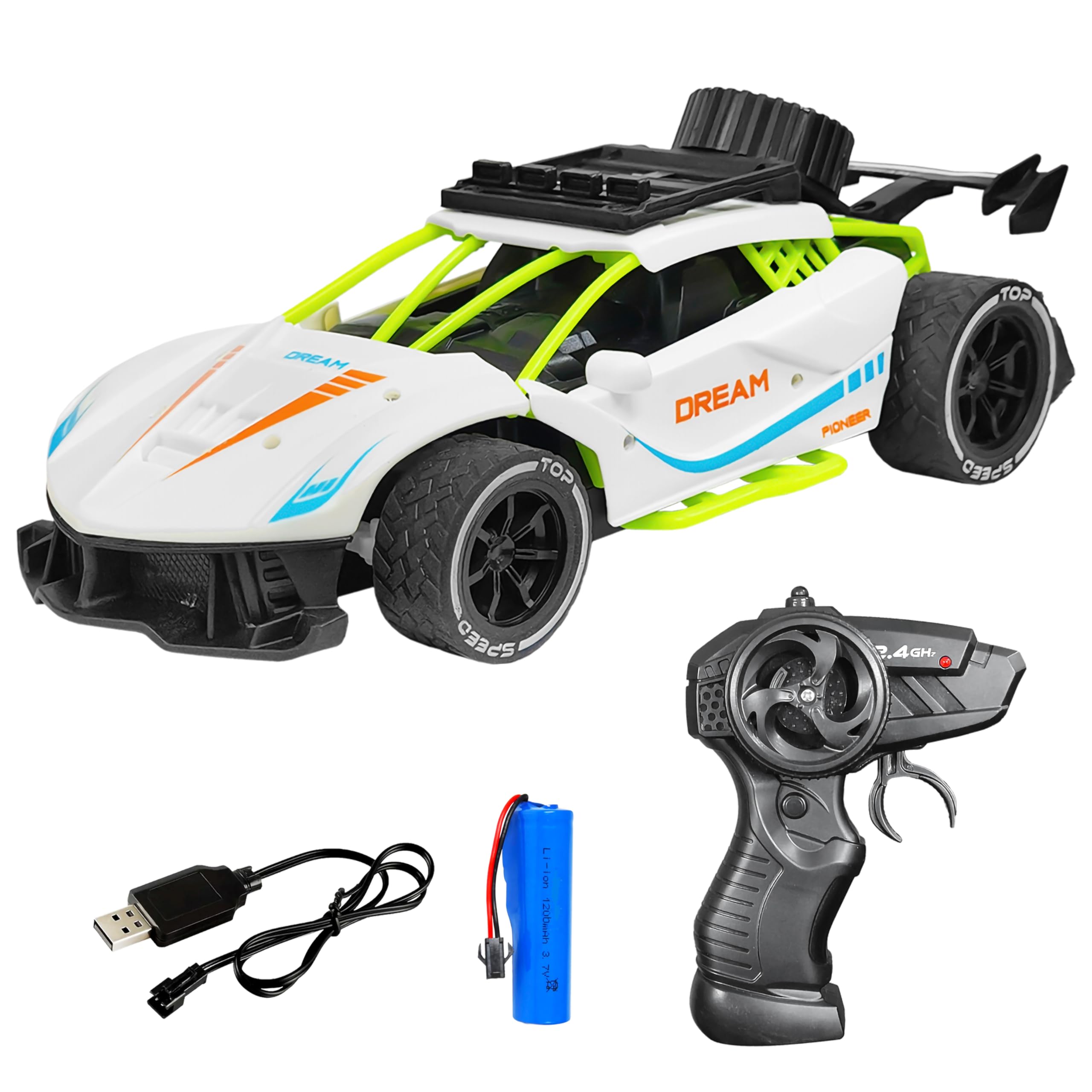 VGRASSP 1:16 Scale RC Toy Car with Long Range 2.4 Ghz Joystick Remote Control - High Speed Durable Sports Vehicle with Rechargeable Battery - Ideal for Kids & Beginners (White)-image-34