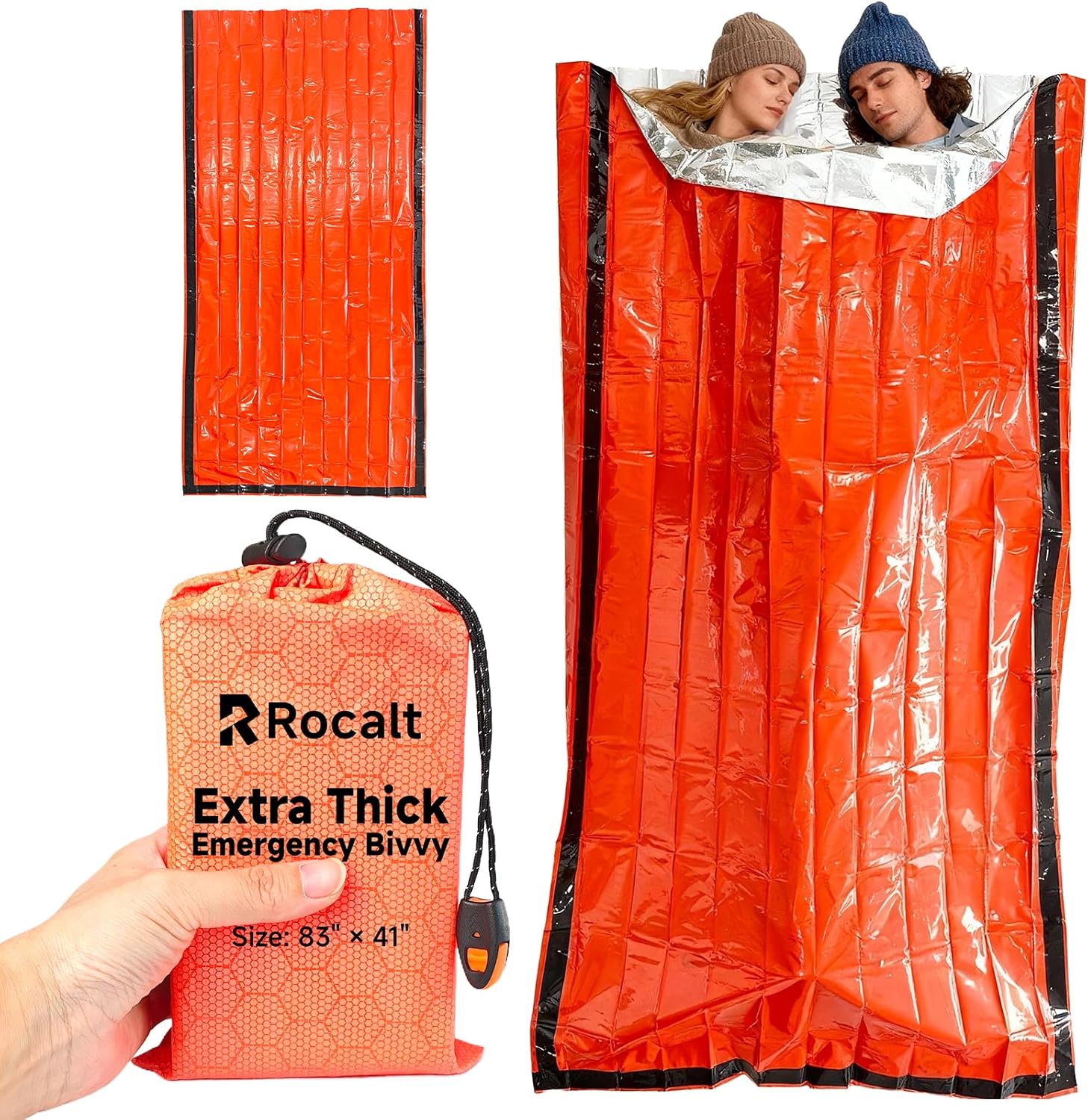 Rocalt Emergency Sleeping Bag | Ultralight Space Blanket, Extra Thick Mylar Emergency Blanket, Waterproof & Portable Thermal Bivy Sack for Camping, Hiking, and Outdoor Adventures Rocalt Emergency Sleeping Bag | Ultralight Space Blanket, Extra Thick Mylar Emergency Blanket, Waterproof & Portable Thermal Bivy Sack for Camping, Hiking, and Outdoor Adventures