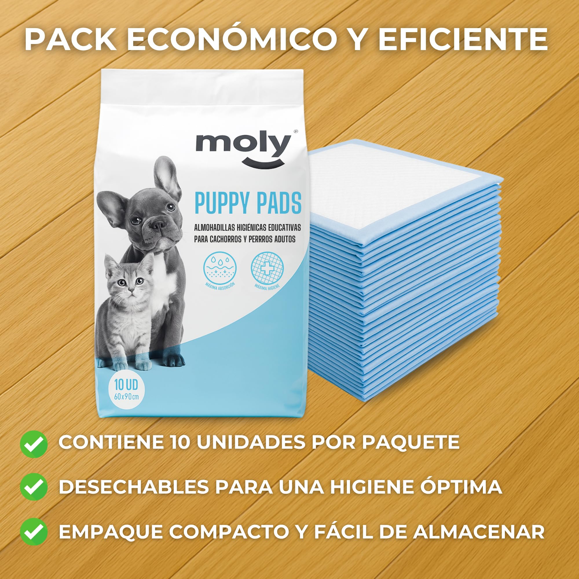 MOLY 60 Empapadores para Perros 90 x 60 cm Desechables | X6 Pack 10 Almohadillas Higiénicas de Adiestramiento Desechables para Mascotas | Neutraliza Olor | Rápida Absorción
