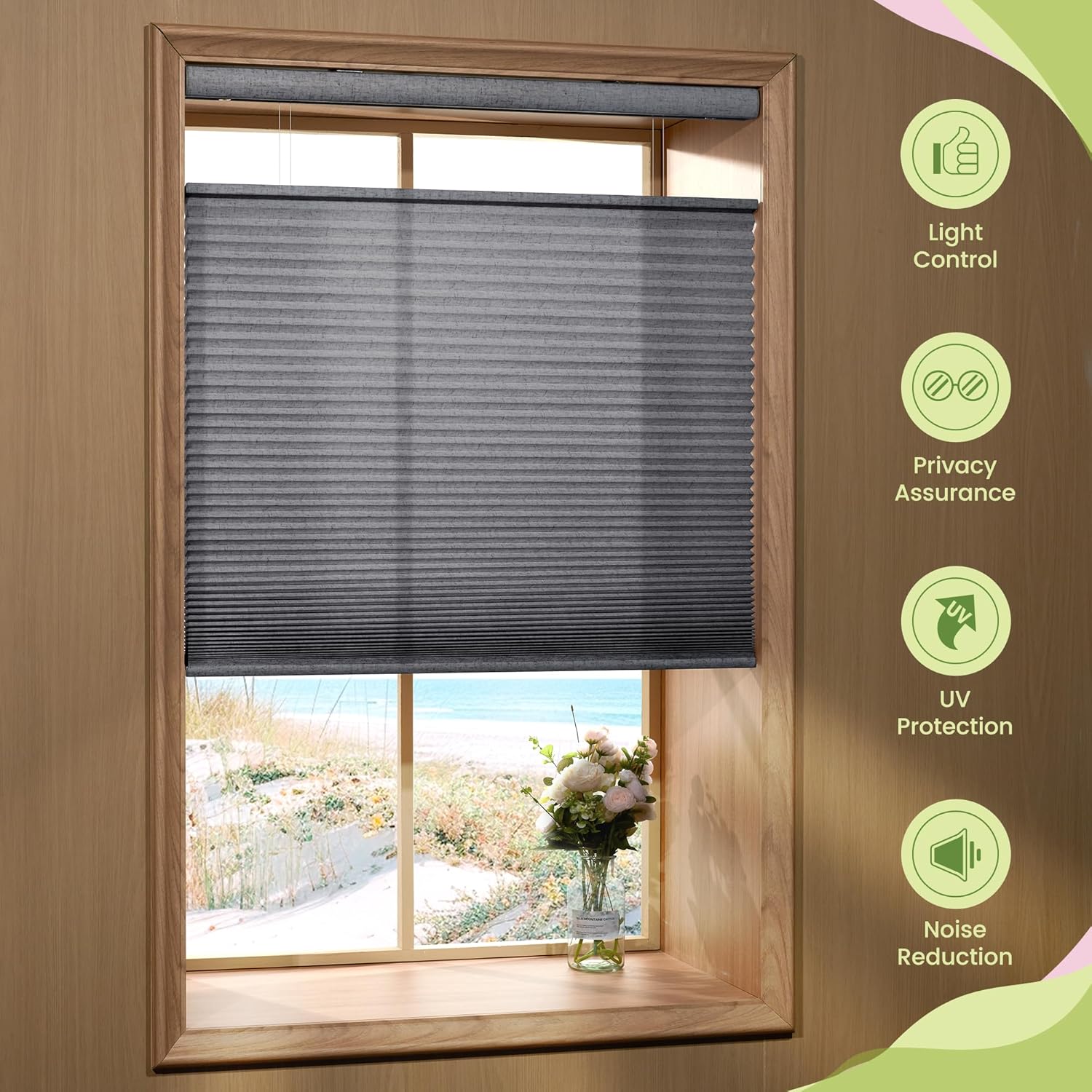 Linen Pattern Top Down Bottom Up Cellular Cordless Shades, 1.5" Filtering Fabric Honeycomb Blinds for Windows, Windows Shades for Home, Living Room, Bedroom, Blue Gray, Custom Size