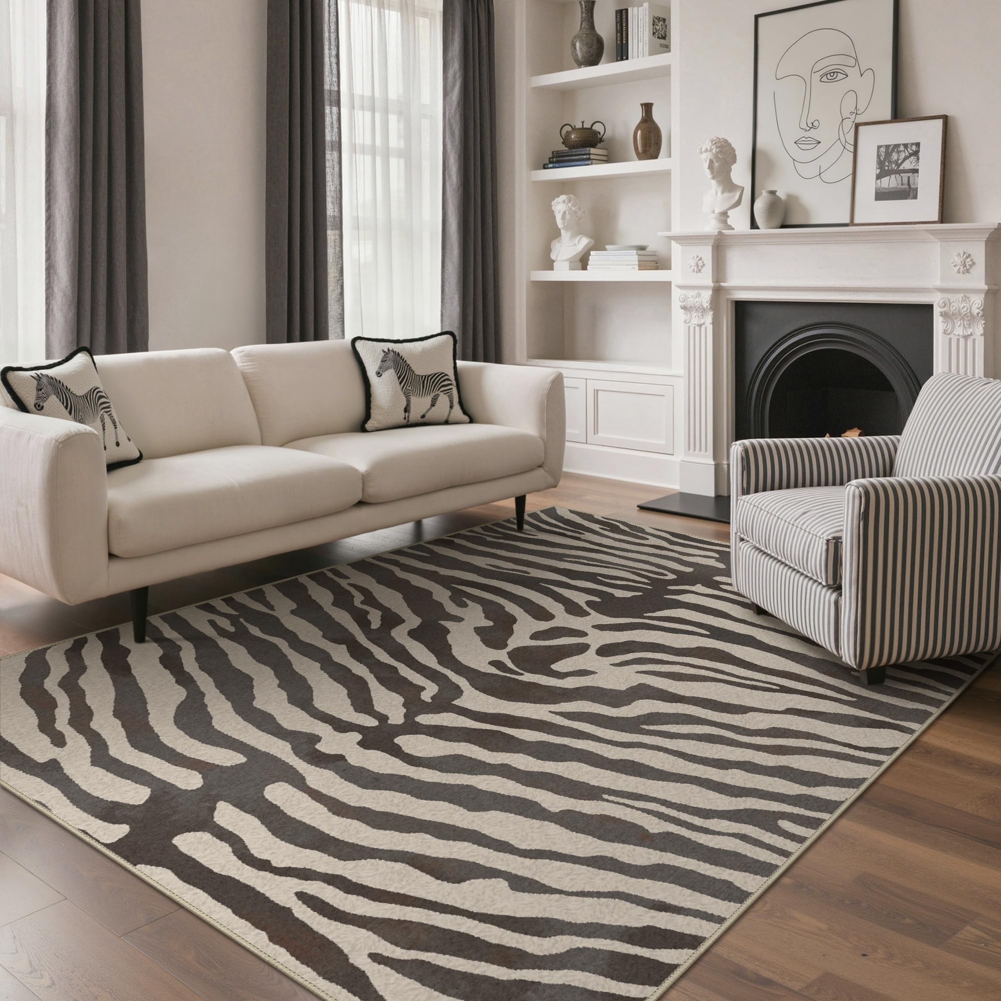 BEIMO Waschbarer Teppich Natur Bionik Zebra 120x170cm Kueche