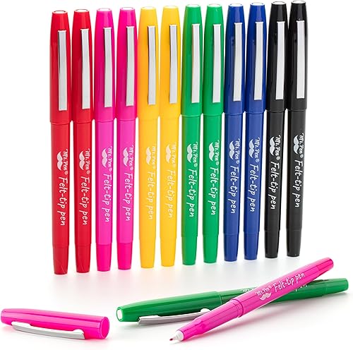 Mr. Pen - Bolígrafos de punta de fieltro, paquete de 12, 6 colores, bolígrafos de punta de fieltro coloridos, de secado rápido, sin manchas,