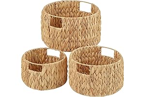 Vagusicc Round Handwoven Water Hyacinth Wicker Storage Basket