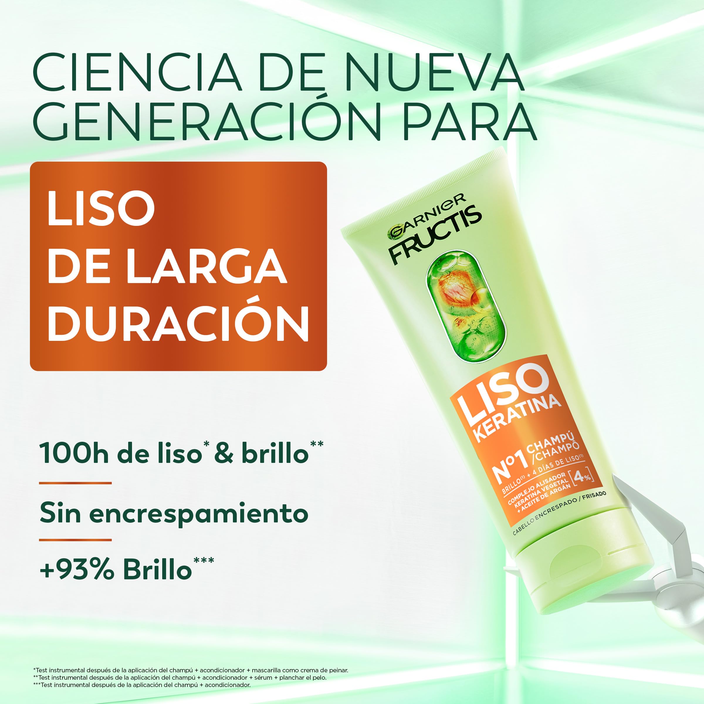 Garnier Fructis Rutina Liso Keratina para cabello encrespado: Champú + Acondicionador + Mascarilla + Sérum activado por calor Liso & Listo