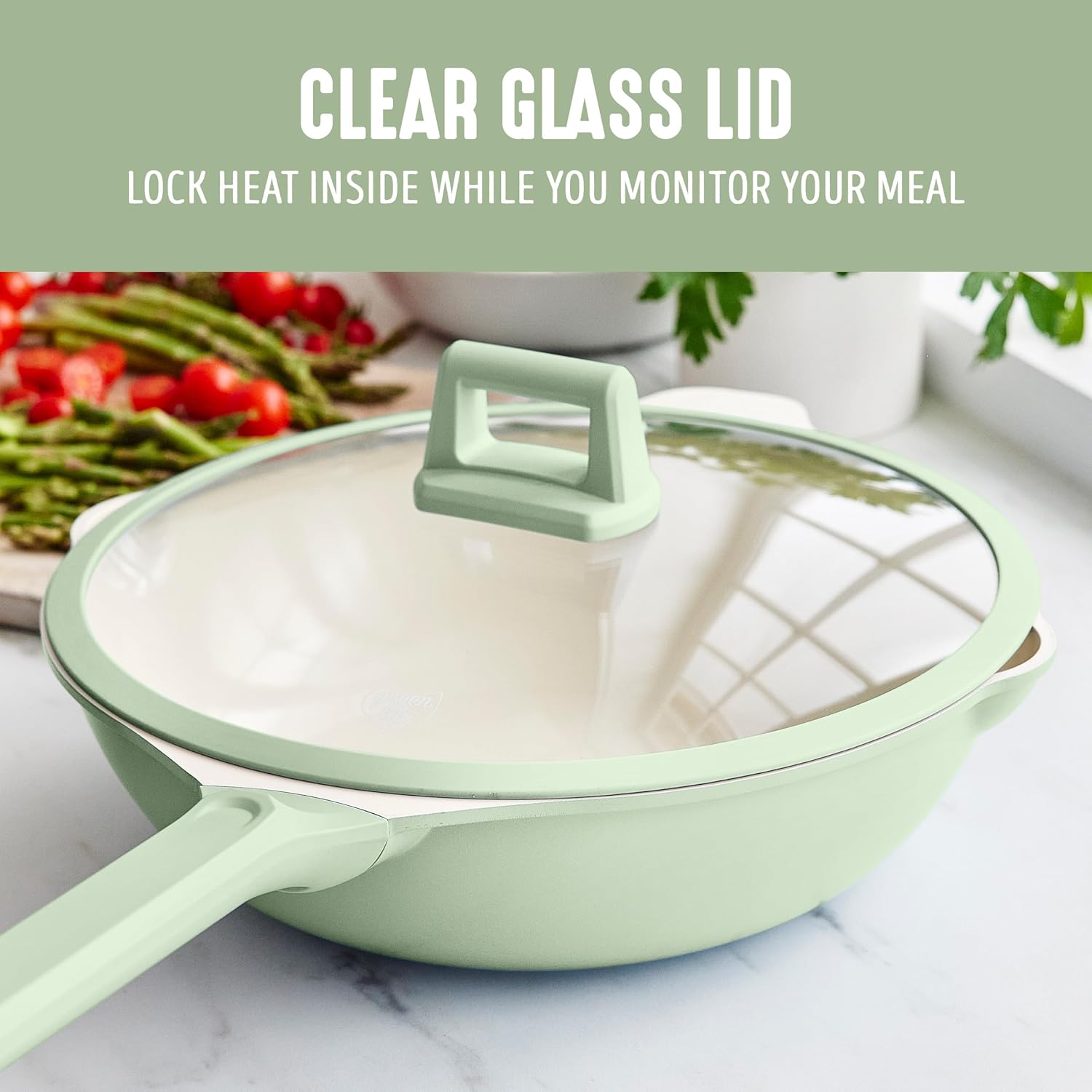 GreenLife Nonstick 12” (5QT) All in One Deep Skillet Wok with Lid, PFAS-Free Non-Toxic Ceramic Multi-Purpose Pan, Induction, All Stovetop, Egg, Stir Fry, Saute, Stay Cool Handle, Sage Green - Image 6