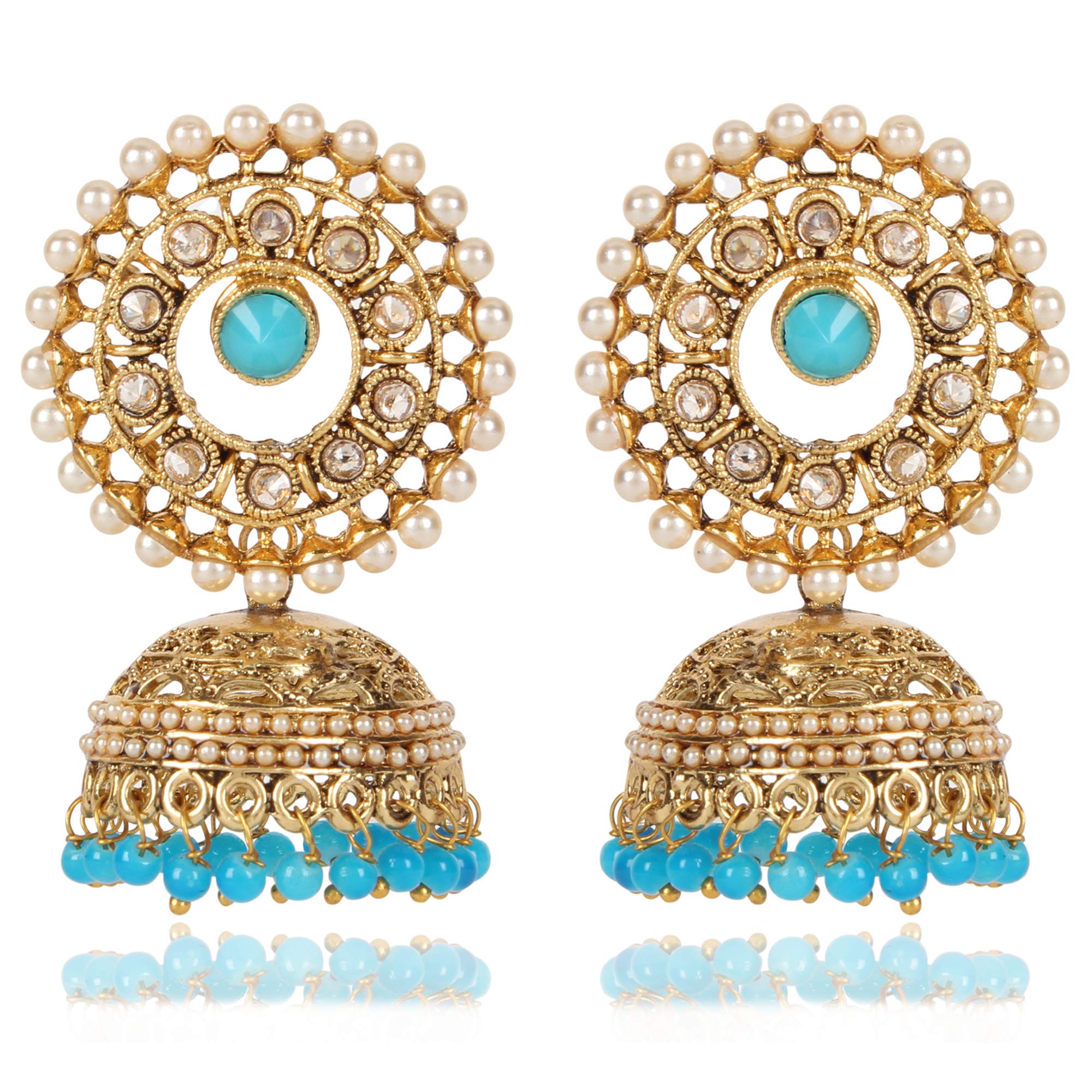 Shining Diva Fashion Latest Stylish Traditional Pearl Gold Plated Blue Jhumki Earrings for Women (10266er) (B07NQLLF6V) Amazon Price History, Amazon Price Tracker