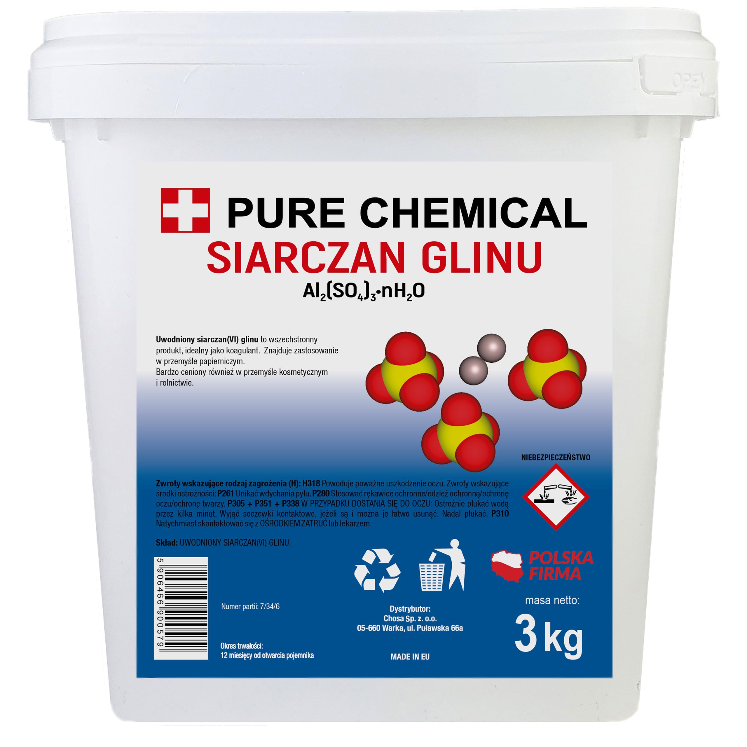 CHOSA Solfato di Alluminio 25kg Polvere Tecnica, Coagulante per Trattamento Acque, Carta, Tessuti, Laboratorio e Uso Industriale