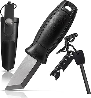Maxam Mini-Survival Knife with Fire Starter - 2.25-inch Black Stainless Steel Tanto Blade, Custom Sheath with Lanyard, Scraper Blade - Ideal for Camping, Hiking, Outdoor Use - Maxam