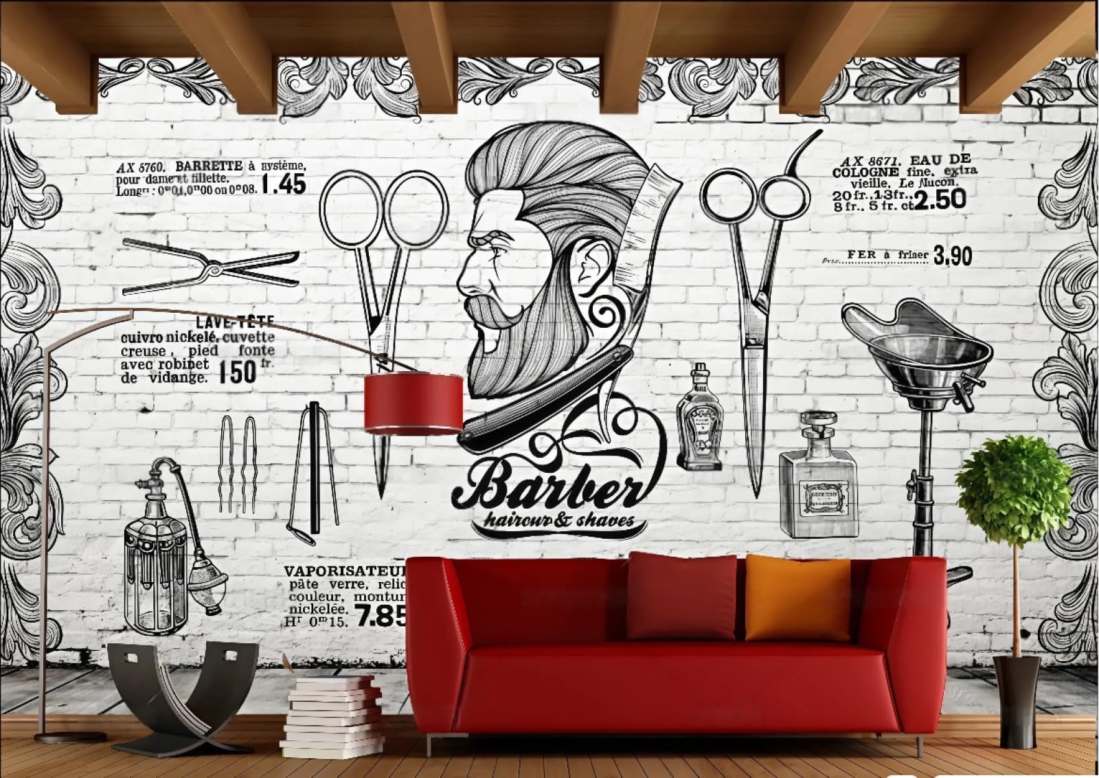 rskjdghshd Wallpaper Retro Gray and White Brick Wall Personality Trend Barber Shop Bar Dining Background Wall Western Restaurant Wallpaper Drink Cafe Mural,3D,430x300cm